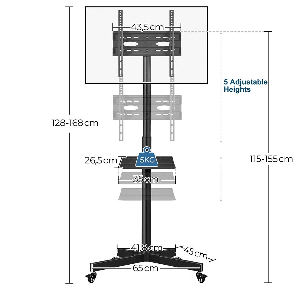 Yaheetech TV-Ständer Mobile TV-Halterung mit Ablageplatte, (bis 60 Zoll, TV-Standfuß, höhenverstellbar & winkeleinstellbar) – Bild 4 von 5
