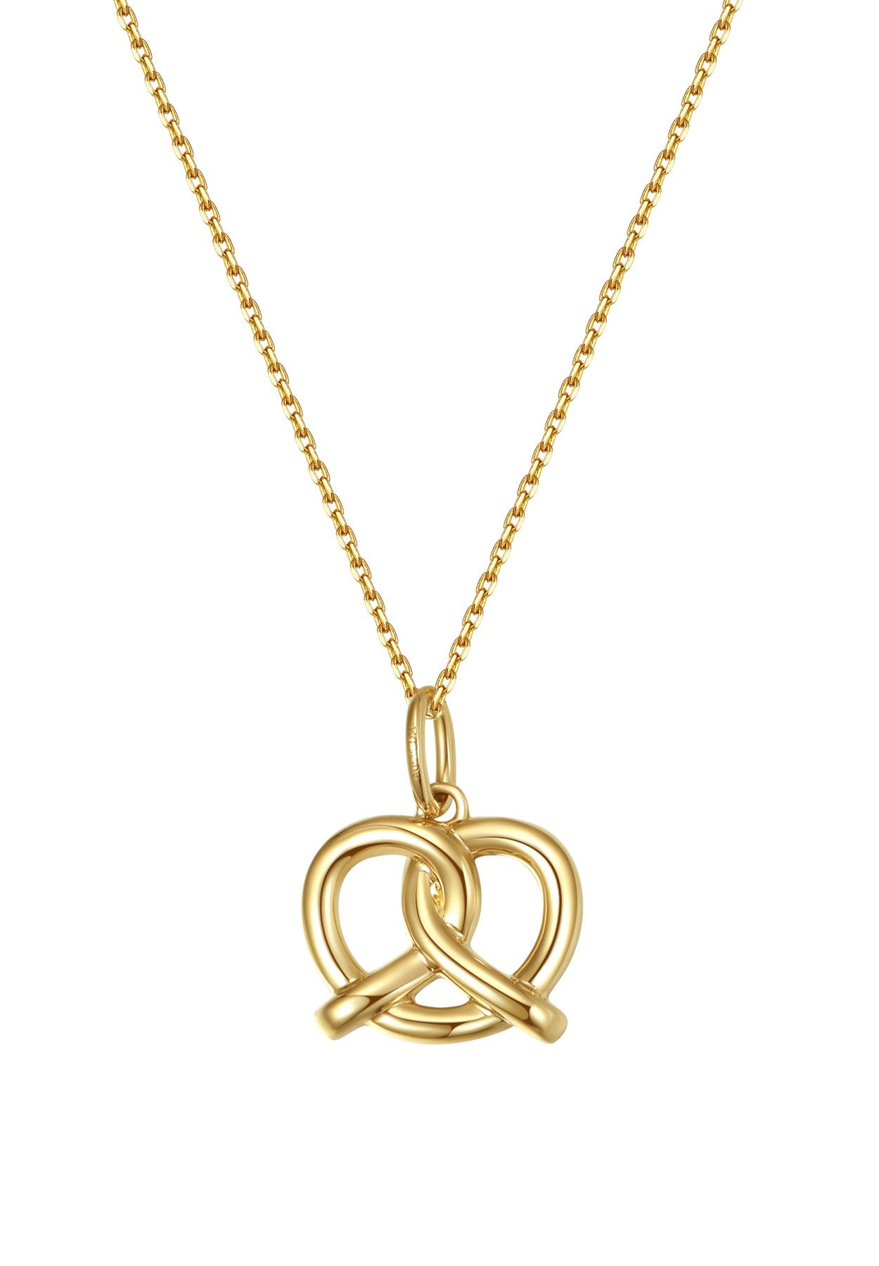 Dear Me Goldkette Damen Brezel, 585er Echtgold Schmuck, 14K Massivgold Halskette mit kleinem Anhänger, Geschenkidee
