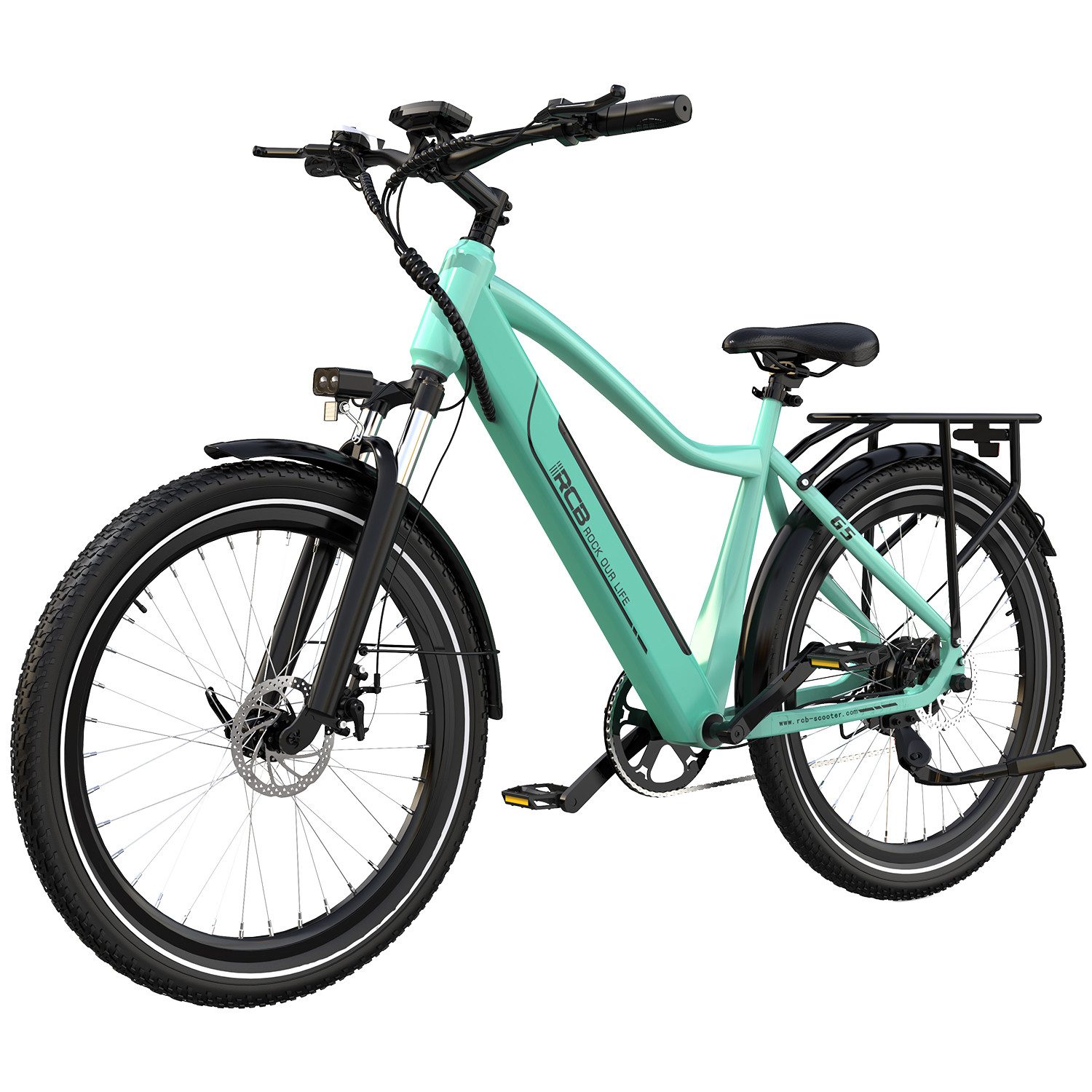RCB E-Bike Pedelec G5 für Stadt und Gelände,27,5 Zoll Herren Elektrofahrrad,13Ah,40-70 km, 7 Gang, Kettenschaltung, 250W Heckmotor, 468 Wh, (Set, mit NFC-Schlüssel, Schloss, Werkzeug, Akku-Ladegerät), APP, ebike Herren, Gepäckträger hinten