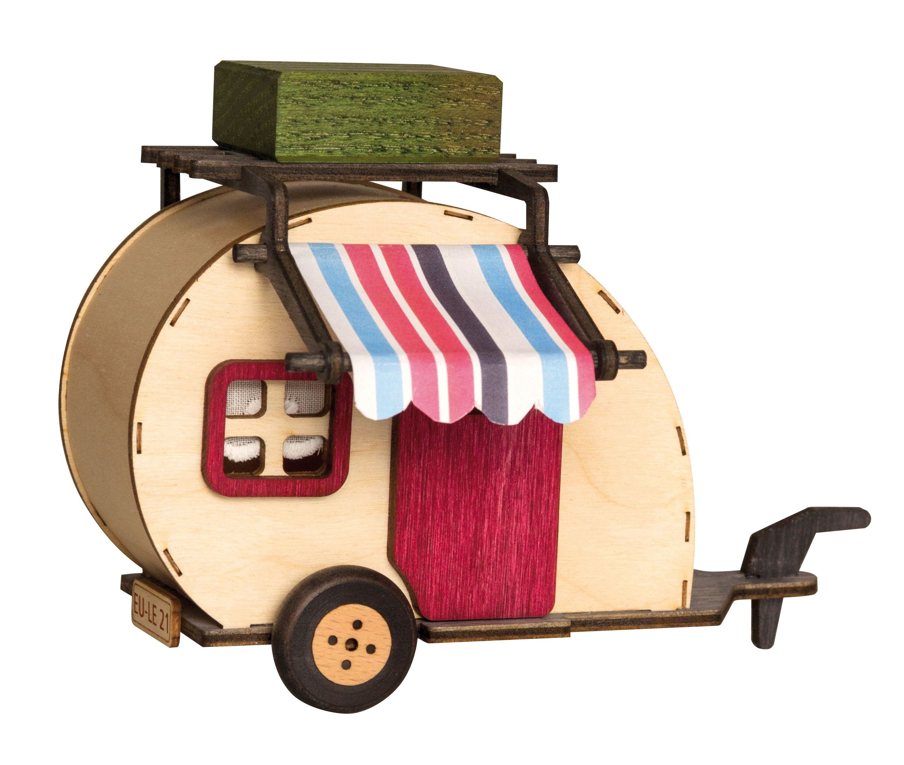 Kuhnert Dekoobjekt Wohnwagen für Mini-Eule - aus Holz gefertigt - ca. 10x15 cm, entzückende Dekoration für jeden Raum - Made in Germany