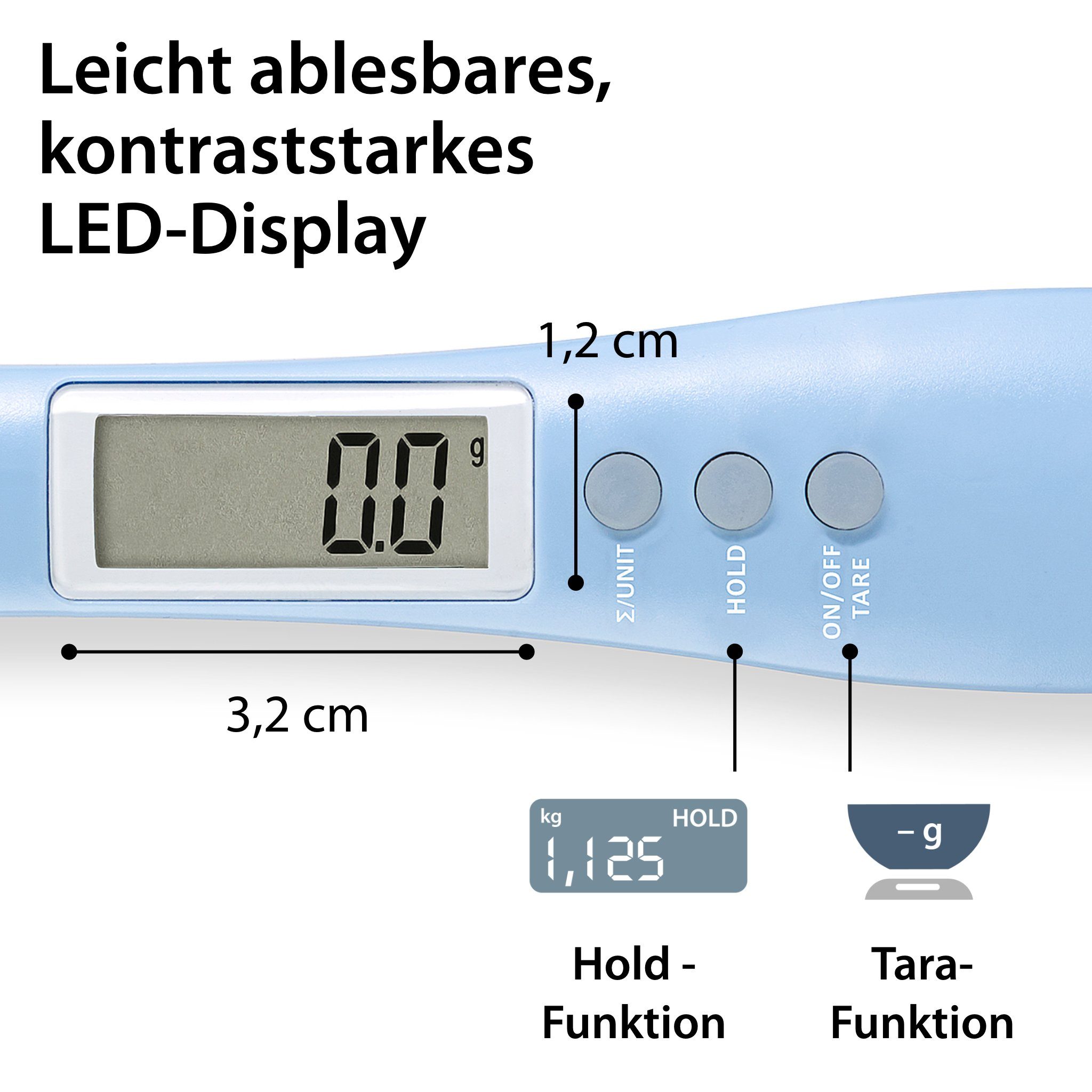 ADE Löffelwaage Digitale Löffelwaage mit abnehmbaren Löffelaufsatz, mit 0,1 g Einteilung, für Gewürze, Kaffee, Tee, Tierfutter bis 300g – Bild 4 von 5