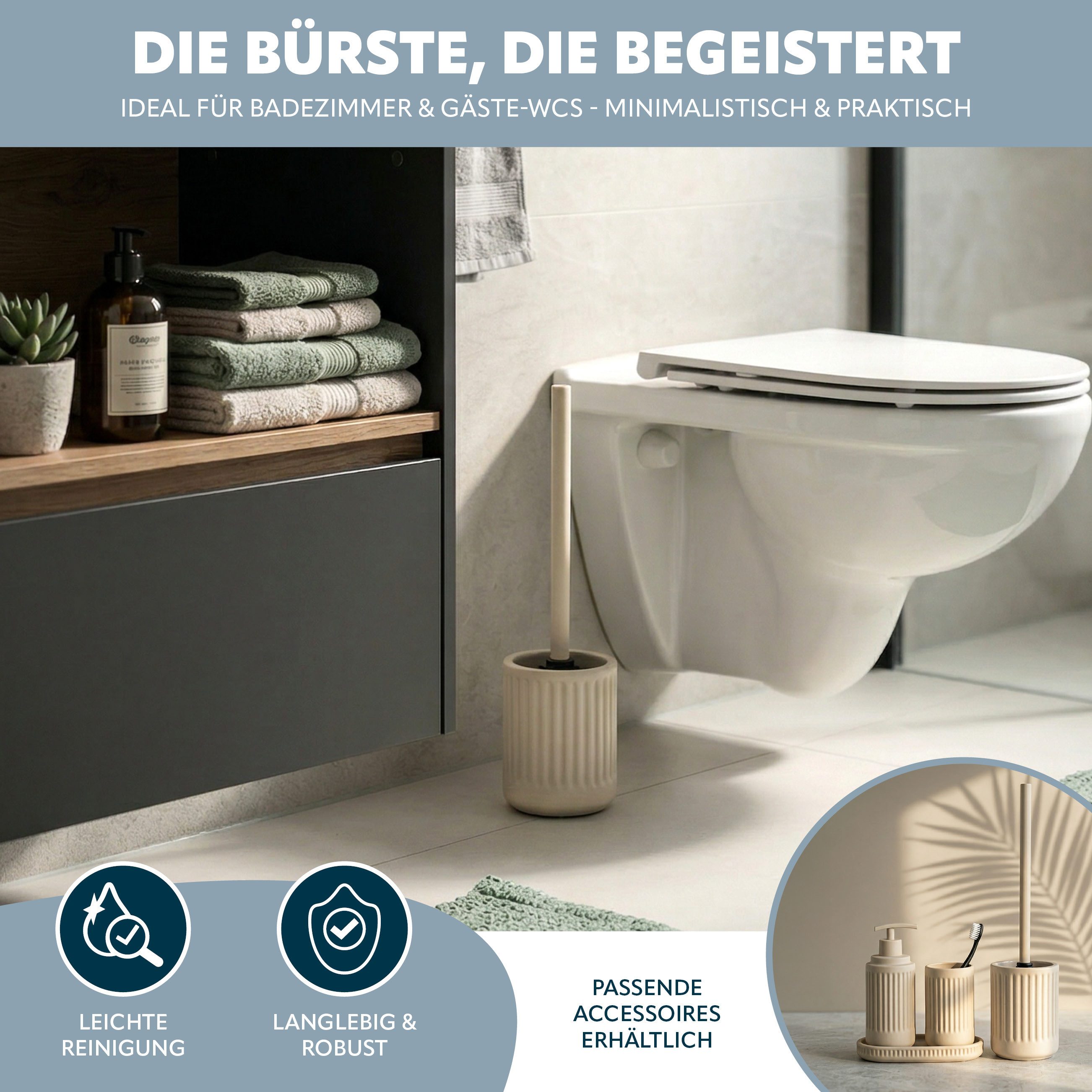 eluno WC-Garnitur CASCINA inkl. 1x Ersatzbürstenkopf, Keramik, (1-tlg), inkl. Ersatzbürstenkopf – Bild 3 von 5