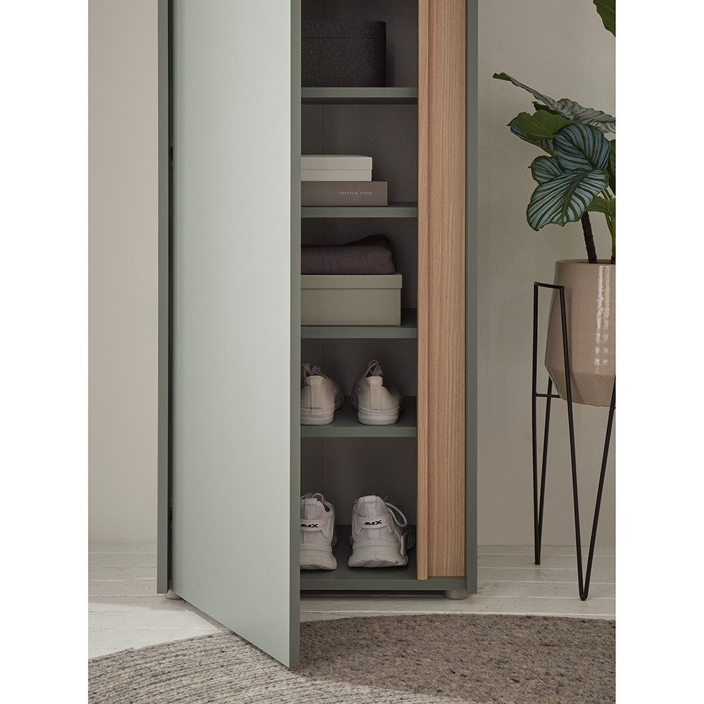 Lomadox Garderobenschrank CRISP-61 grün mit Eiche Nb., 1 Tür, 50 cm breit, grifflos