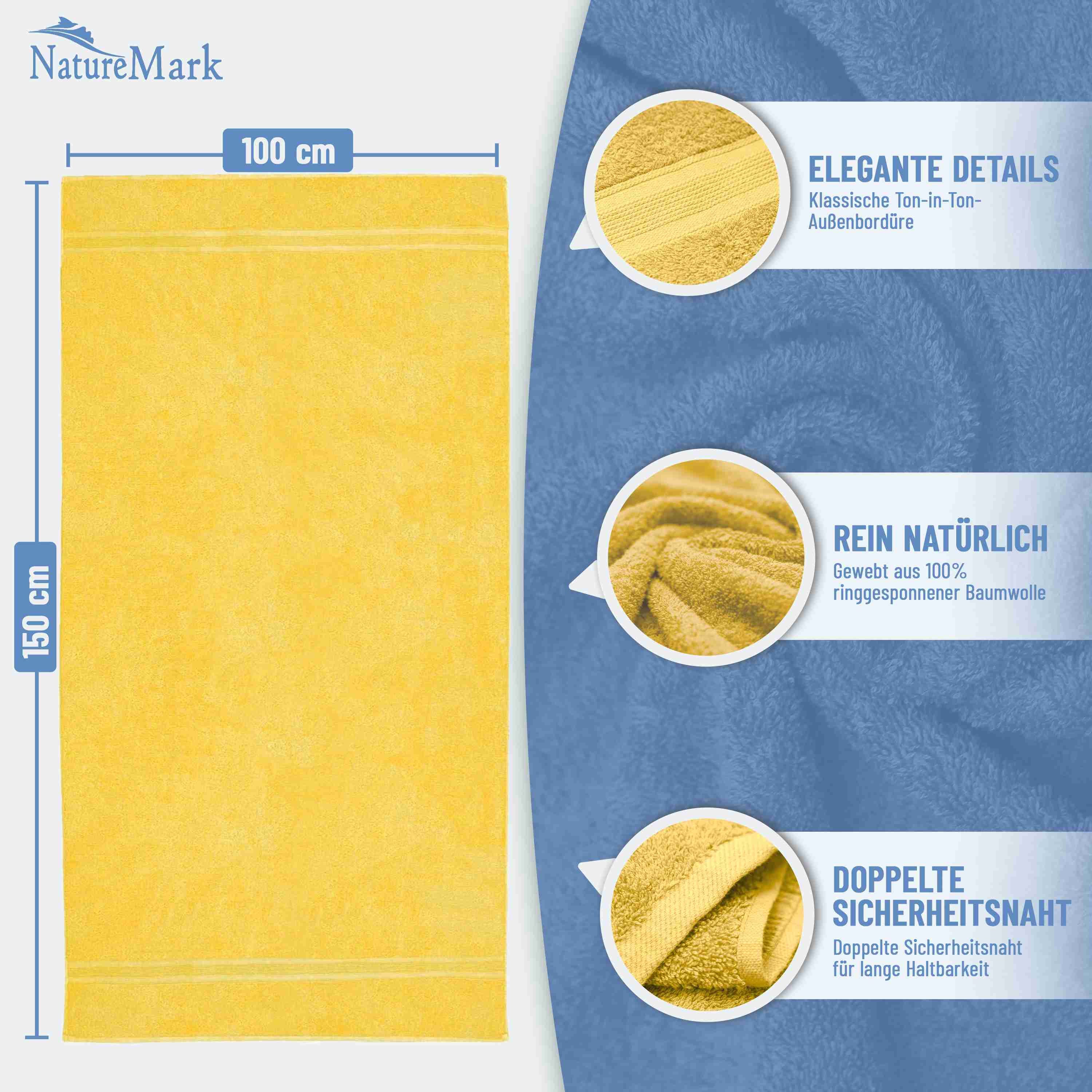 NatureMark Badetuch 2er-Set Frottier Badetücher 100x150cm, 100% Baumwolle (2-St), Premium Qualität, BADETUCH, Bade-Handtuch, 100x150cm – Bild 3 von 5