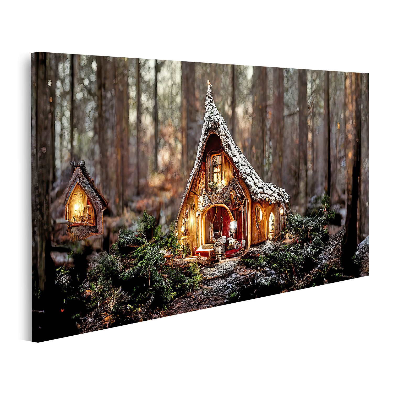 islandburner Leinwandbild Das Haus des Weihnachtsmann im Zauberwald schön geschmückte Bilder