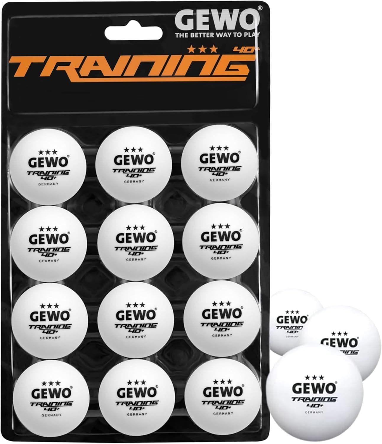 Gewo Tischtennisball (12-St), Training 40+ mm 3-Stern Weiß Ping Pong Bälle