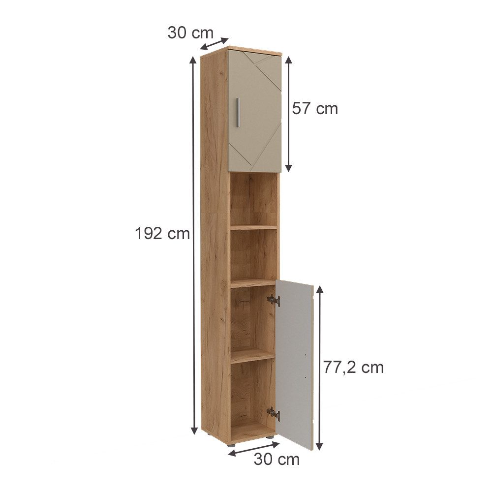 Vicco Hochschrank Irma, Goldkraft Eiche/Beige, 30 x 192 cm (1-St)