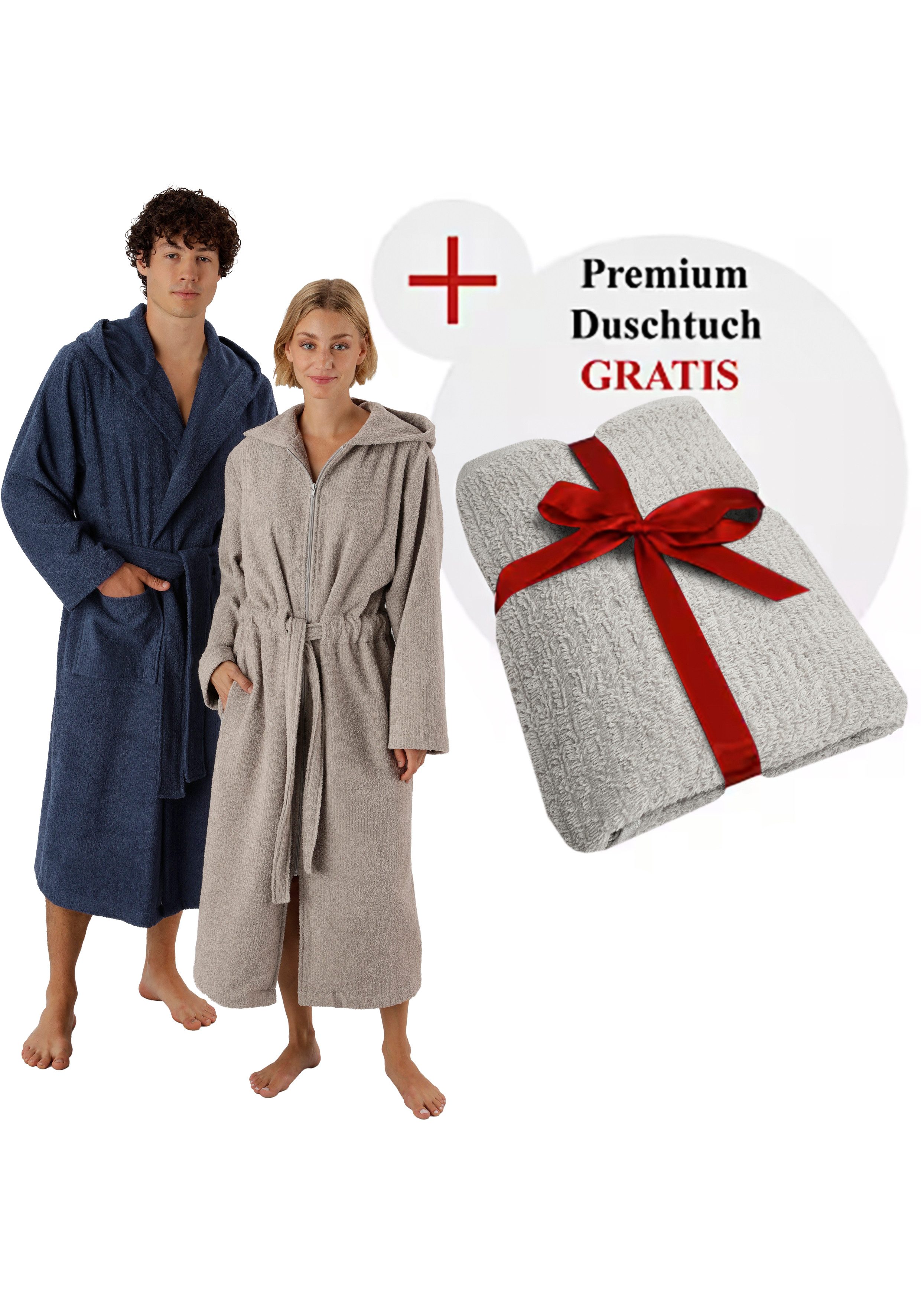 OTTO home Unisex-Bademantel Riva, für Damen & Herren, Standard & Premium Qualität, Langform, Walkfrottee, Kapuze, Gürtel, 100 % Baumwolle, Reise, Hotel, Sauna, XS-3XL