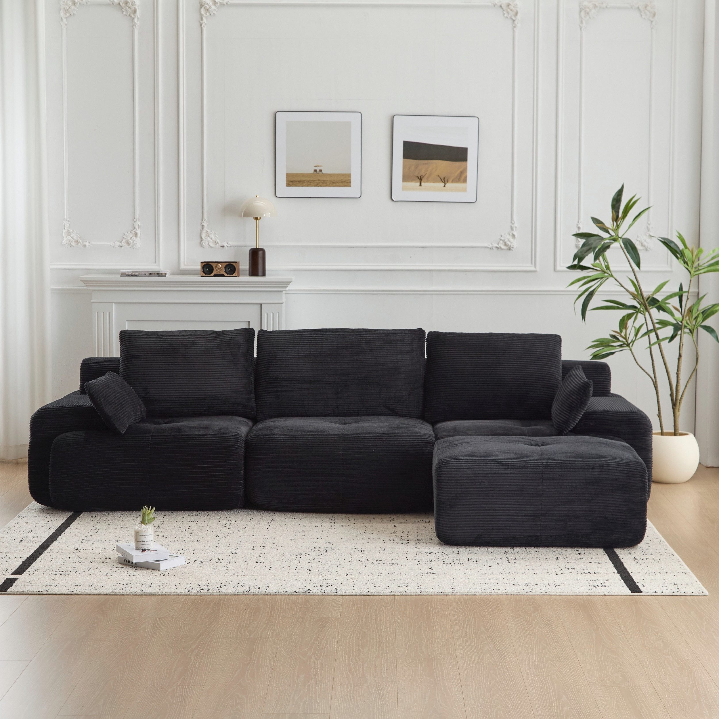 Leawin Ecksofa Ecksofa 3-Sitzer Sofa mit Hocker, ohne Montage, ergonomisch, Modulares Sofa, 32D Polsterung für Wohnzimmer, Schlafzimmer & Büro