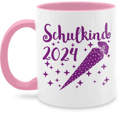 Shirtracer Tasse Schulkind 2024 - Schultüte und Sternchen - lila, Keramik, Einschulung Geschenk Tasse
