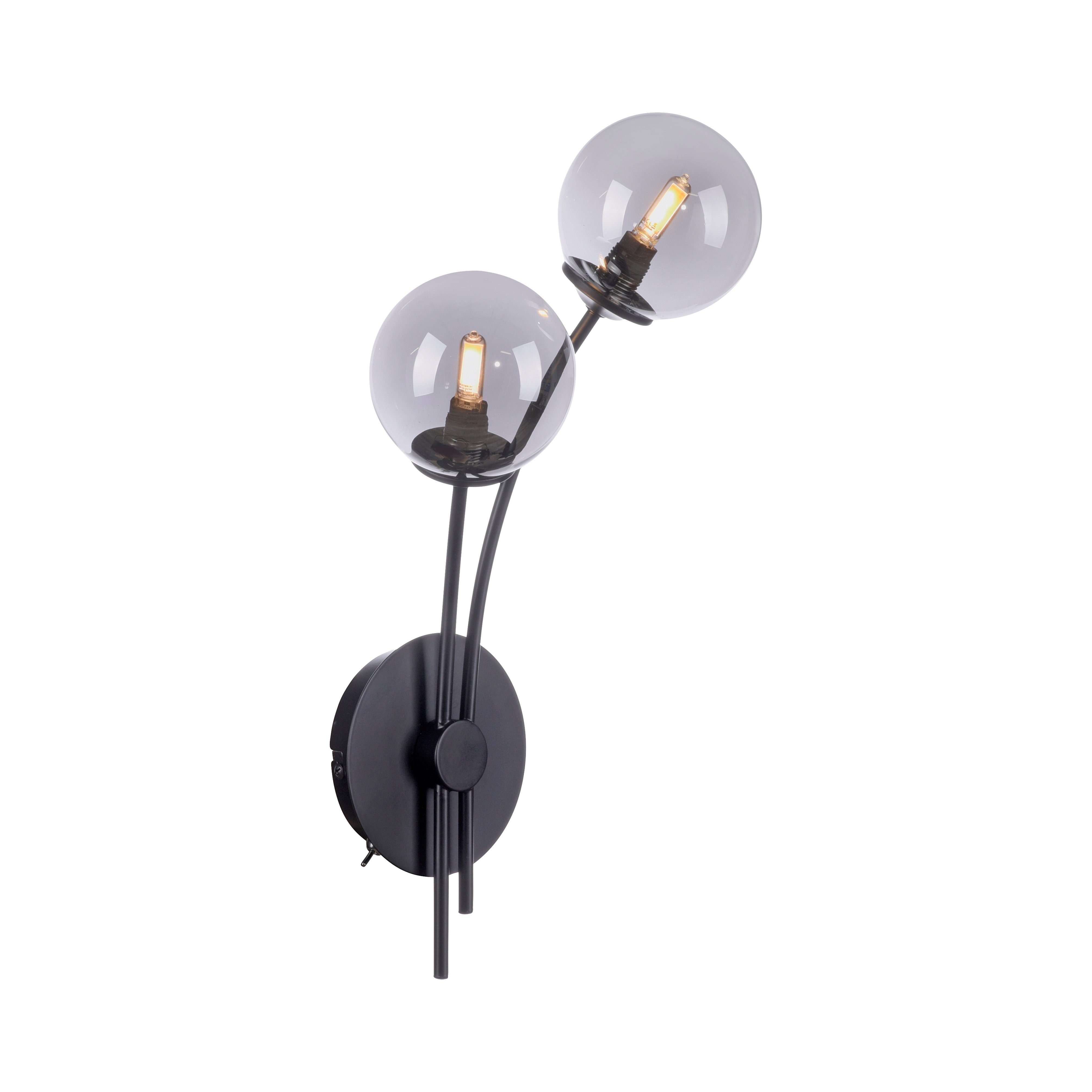 Paul Neuhaus LED Wandleuchte WIDOW, LED wechselbar, Warmweiß, Schalter,  Kippschalter, Schlichte, schwarzes Rauchgläser | Tischlampen