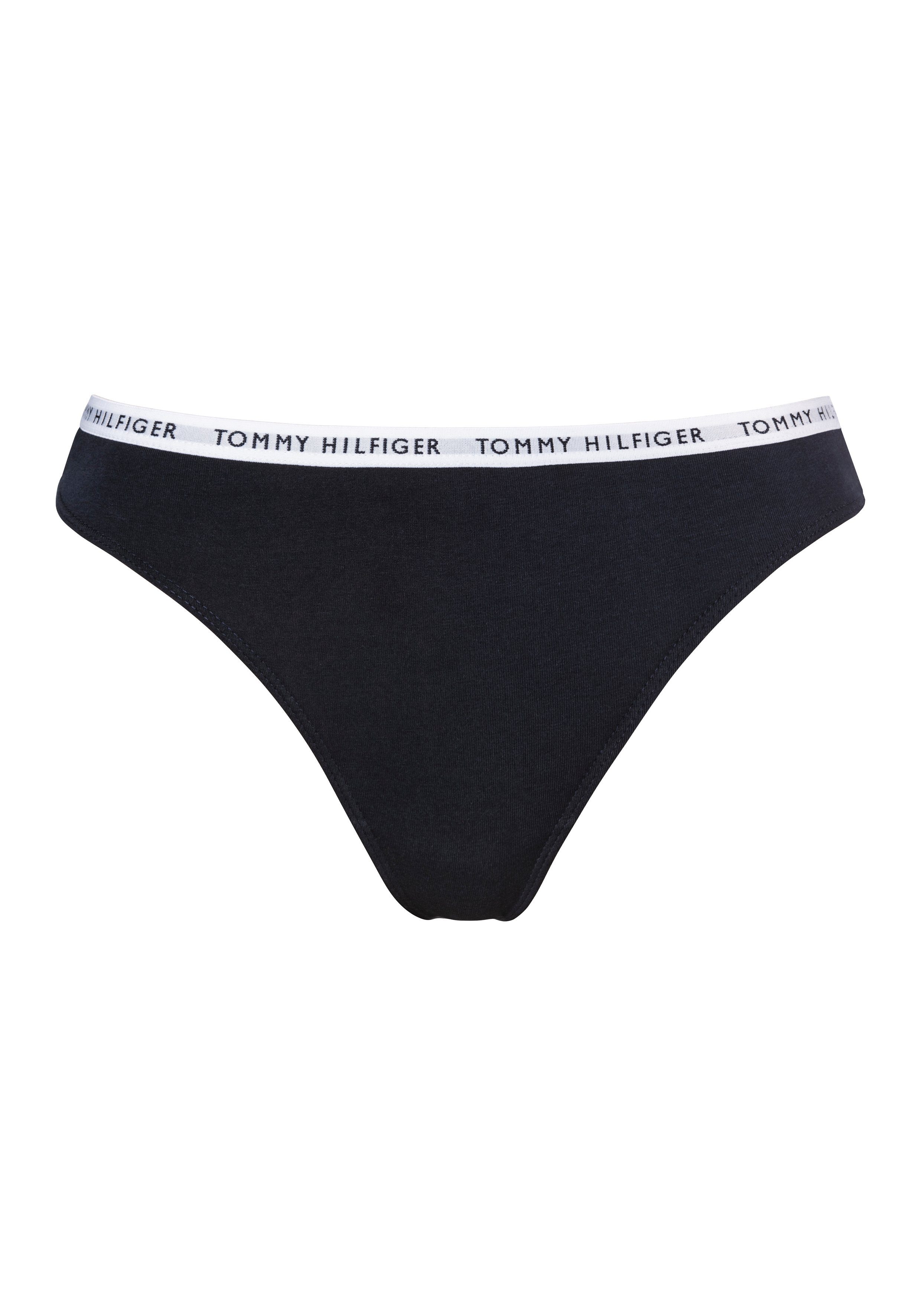 Logobündchen (3-St) rot blau, weiß, Hilfiger T-String schmalem Tommy mit Underwear