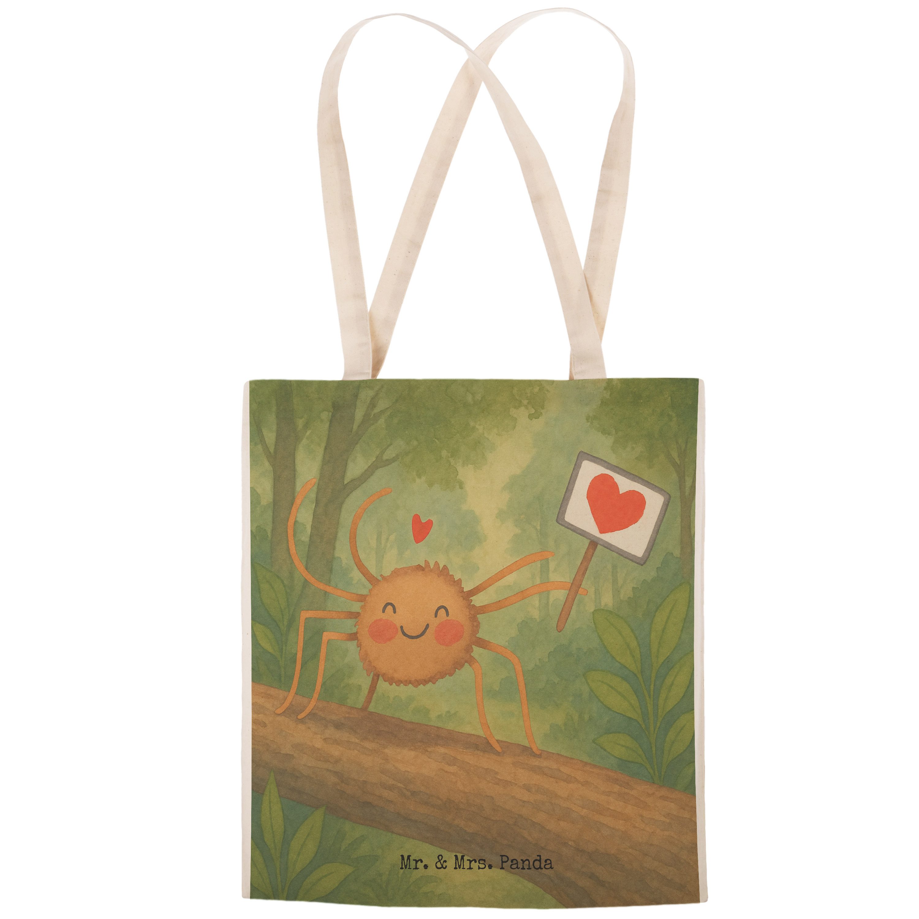 Mr. & Mrs. Panda Tragetasche Spinne Agathe Motivation Design, Tote Bag, Weiß, Dankeschön, Tasche, (Packung), Tragetasche Bedruckt Spinne Agathe cityshopper