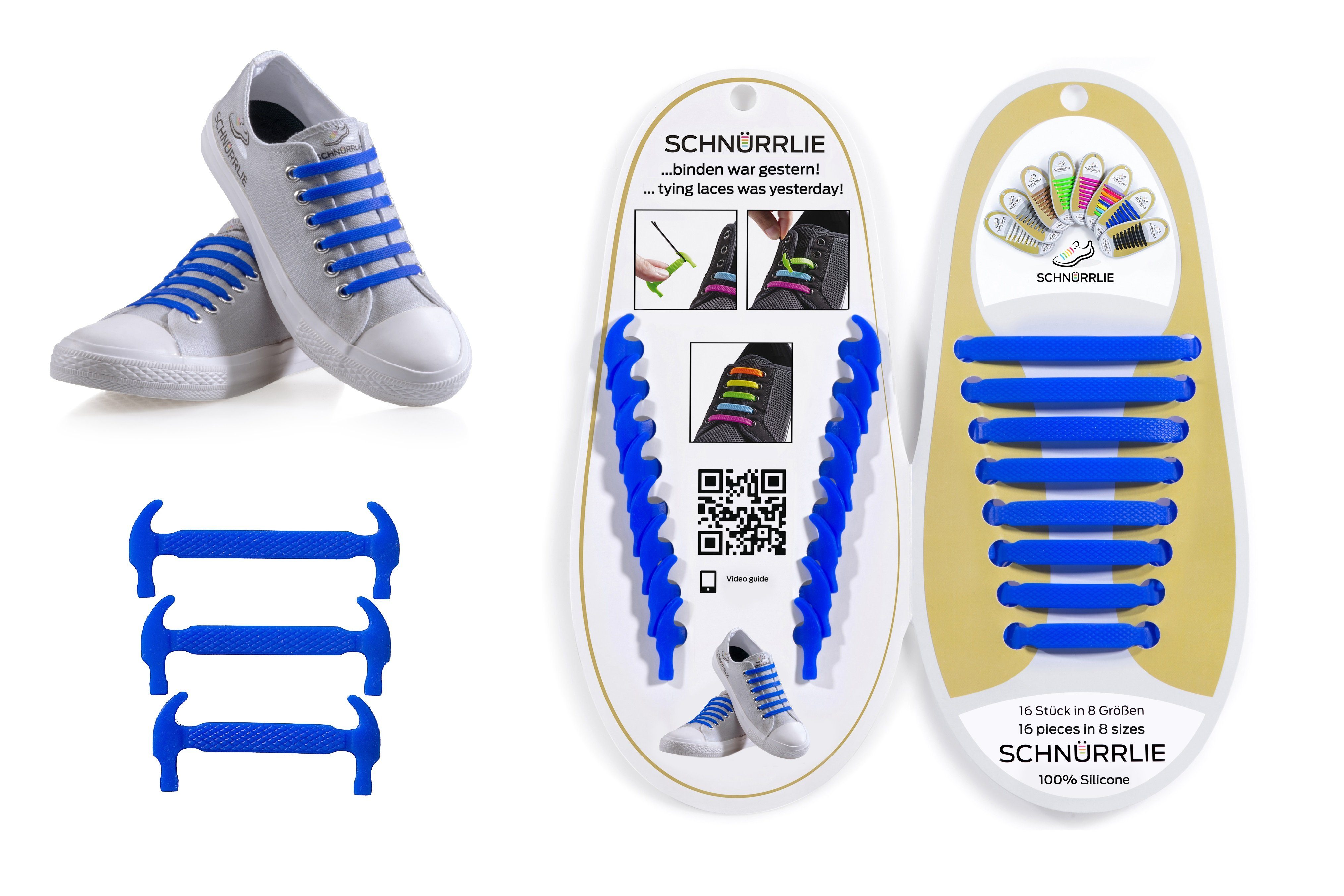 SCHNÜRRLIE Schnürsenkel Silikon Schnürbänder - elastische flache Laces, für Sneaker, Turnschuhe, Sportschuhe uvm Blau