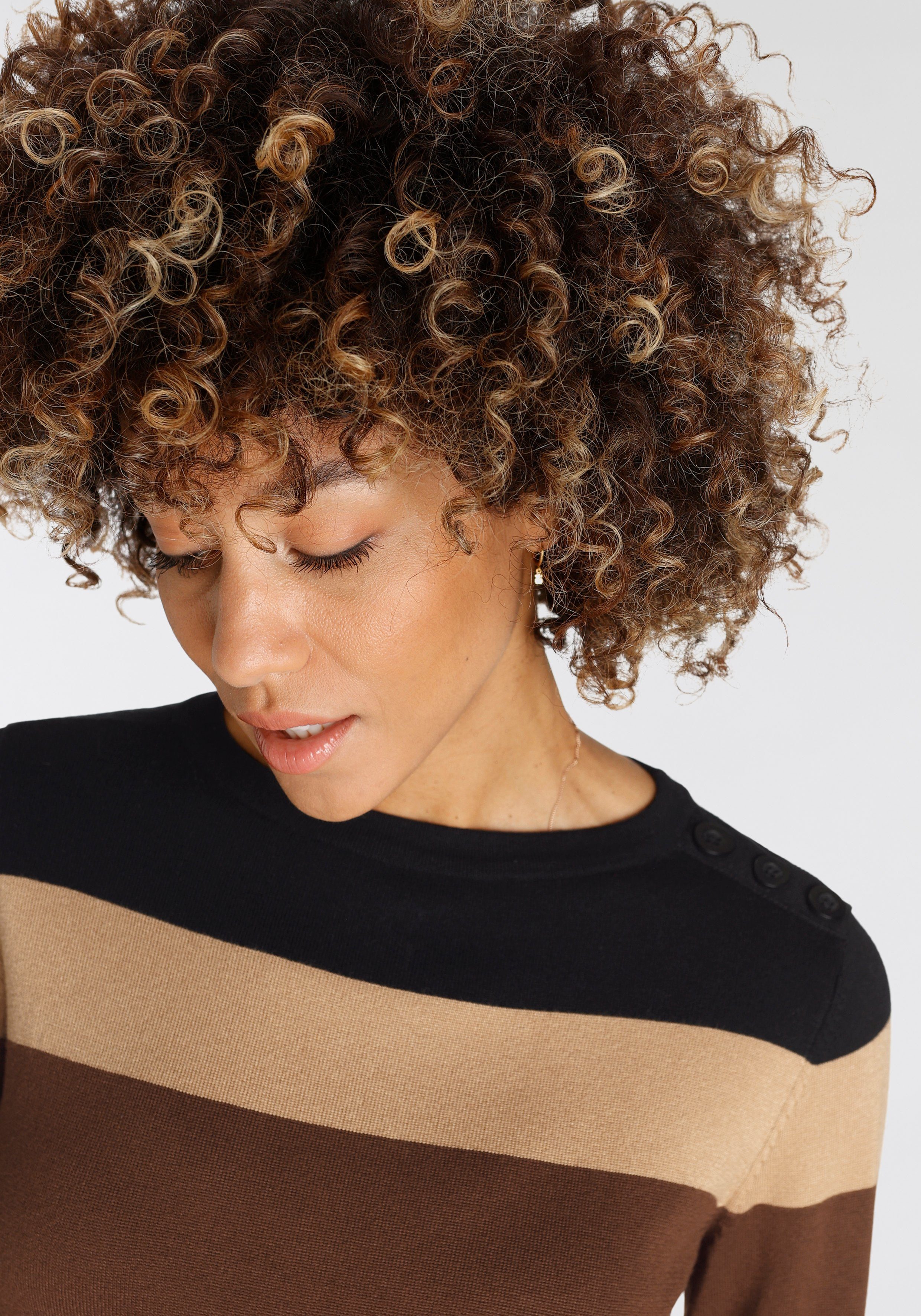 Boysen's 3/4 Arm-Pullover im modischen Streifen-Design mit Zierknopfleiste