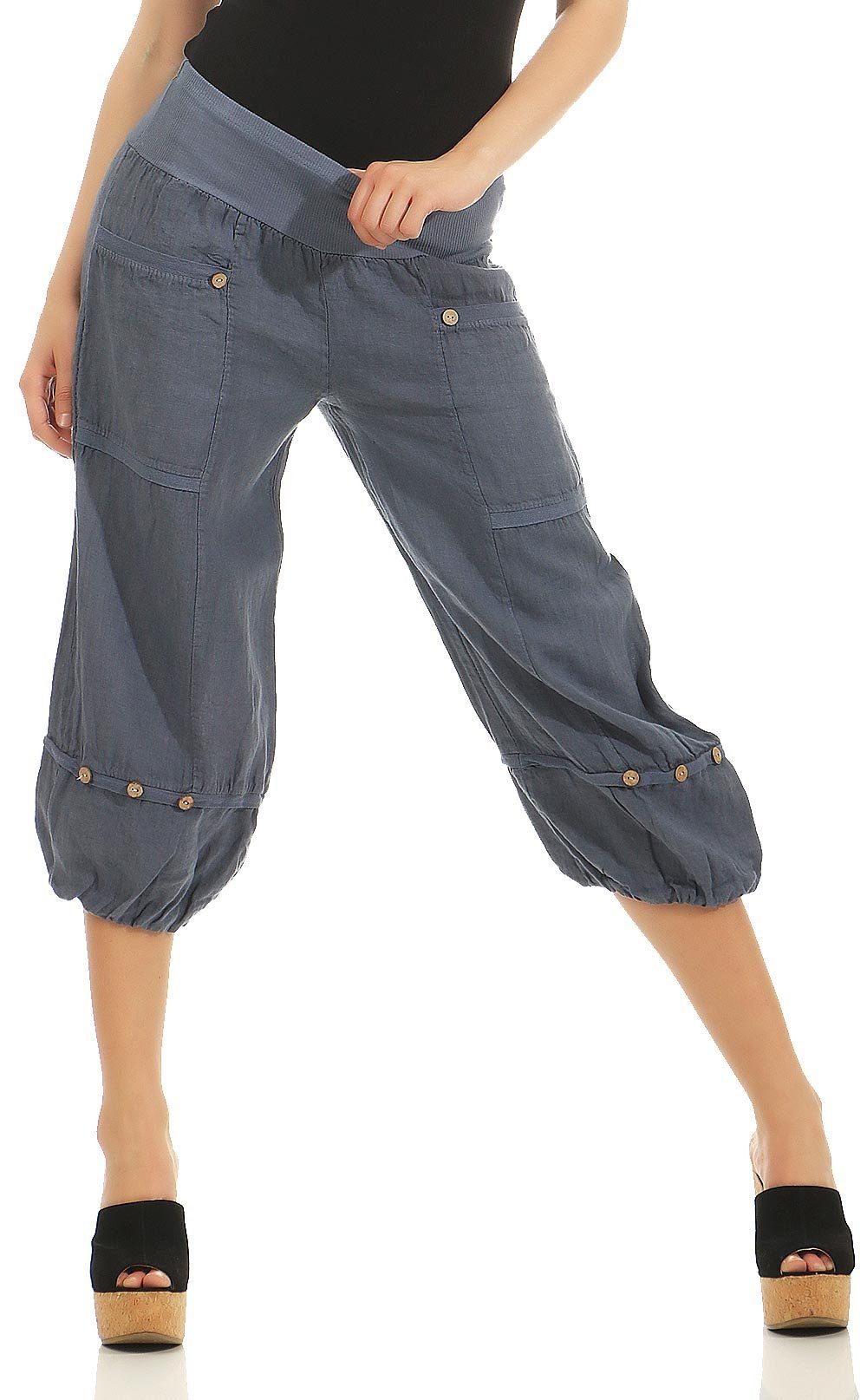 malito more than fashion Caprihose 1575 Damen 3/4 Leinenhose jeansblau | Stoffhosen