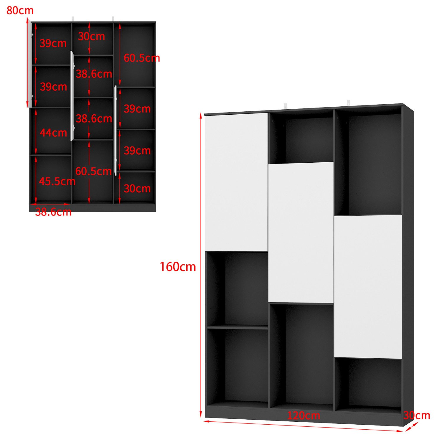 FUFU&GAGA Kleiderschrank 3 Türen und 12 Stauräume,120*30*160cm, Schwarz+wei günstig online kaufen