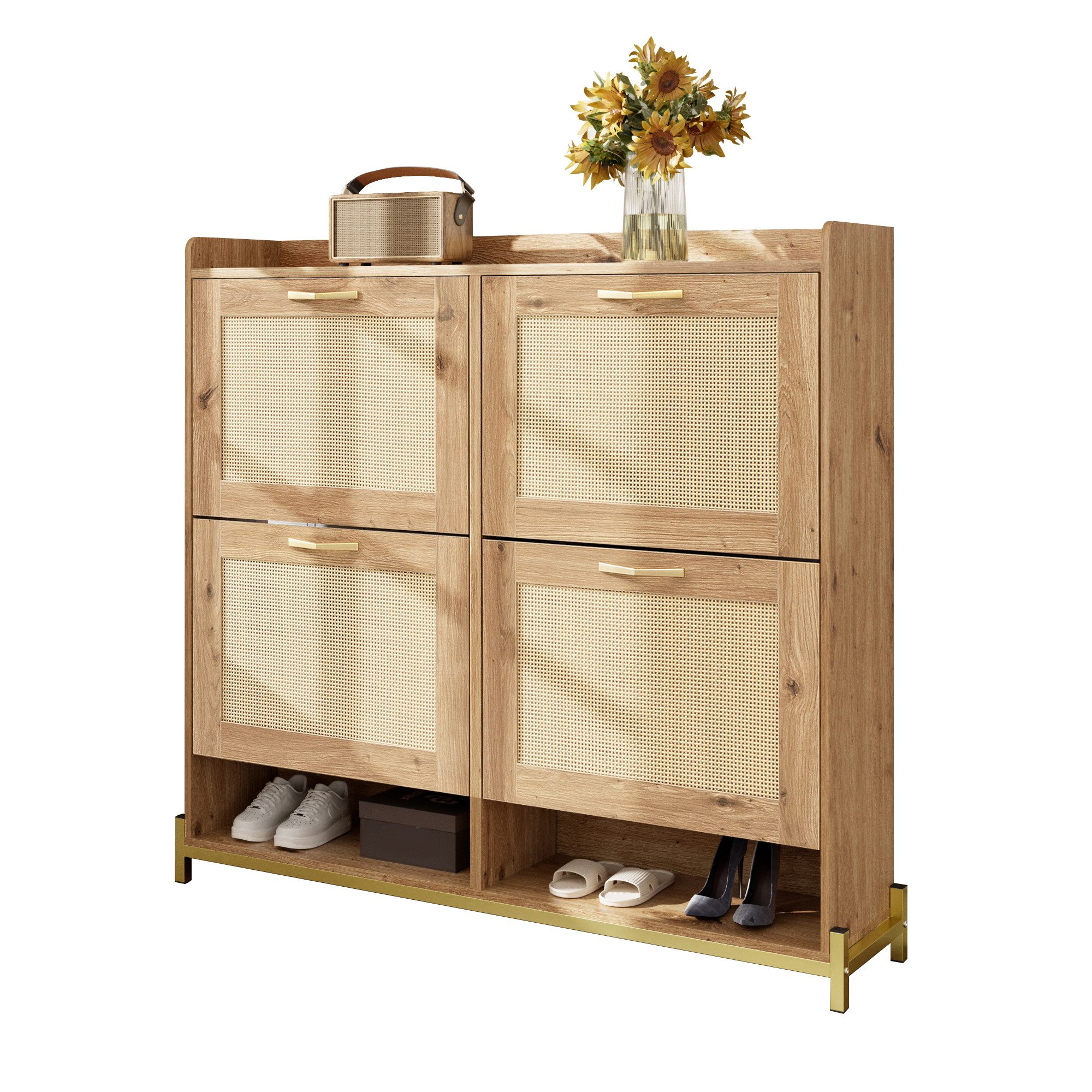 OKWISH Schuhschrank aus Holz mit Rattantüren günstig online kaufen
