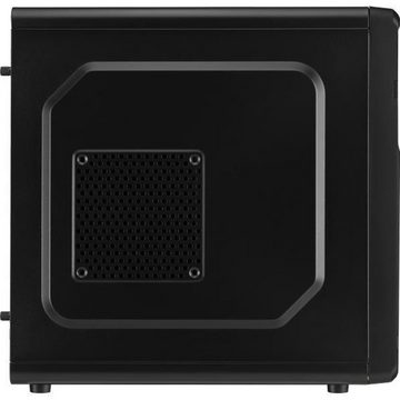 Aerocool PC-Gehäuse QS-180 Mini Tower Gaming schwarz, Micro-ATX-Gehäuse, 5,25-Zoll-Slot, I/O-Panel, USB-3.0-Port, zwei USB-2.0-Ports, zwei Audio-Buchsen, vorinstallierter 80-mm-Lüfter in der Rückseite
