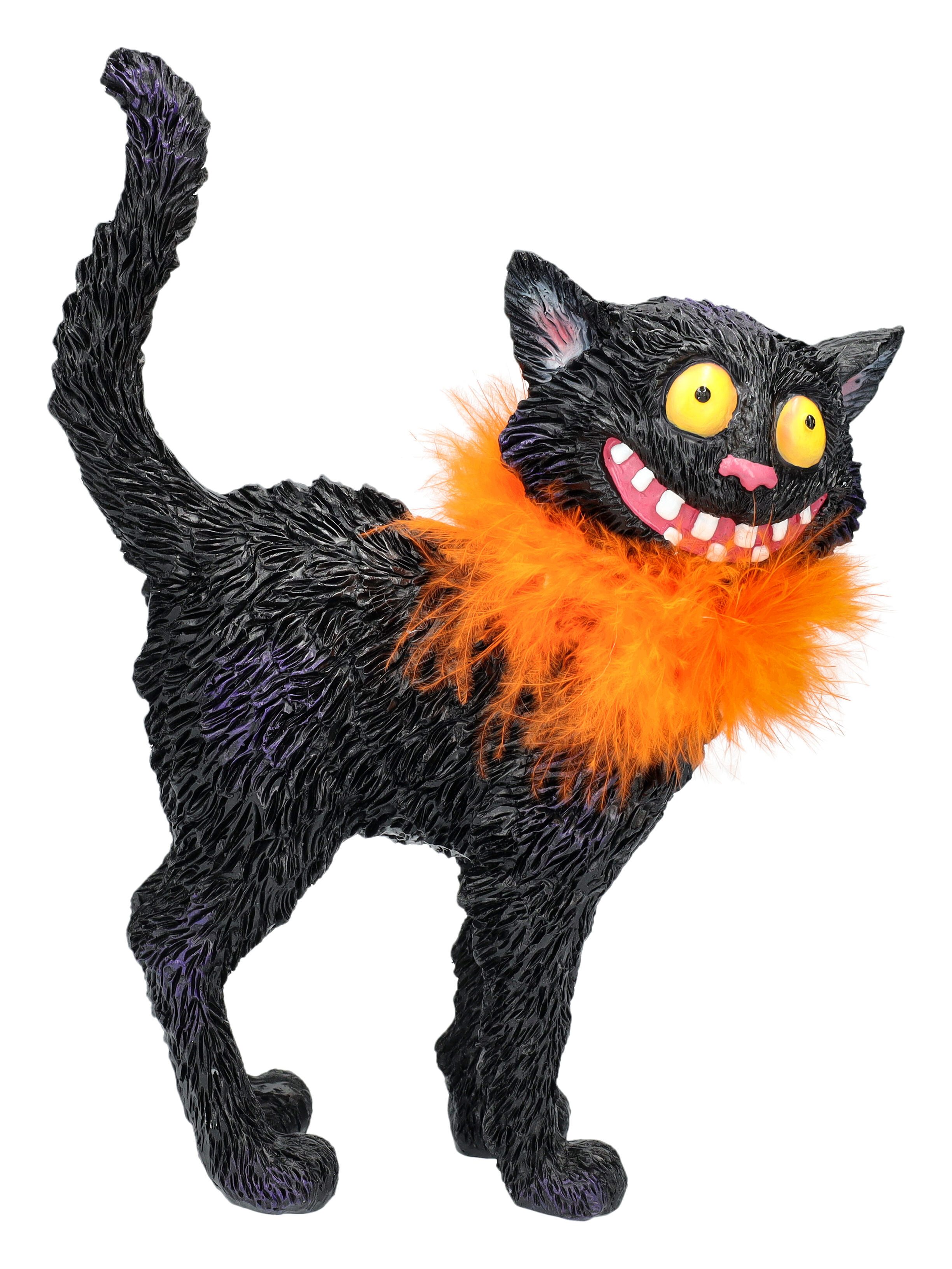 Figuren Shop GmbH Tierfigur Katzen Figur - Ferdinand mit Federboa Dekofigur Katzenfigur Tierfigur