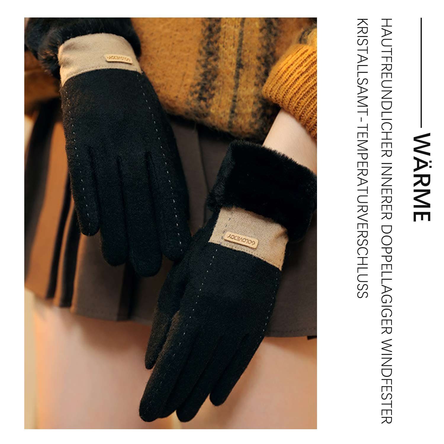 Fleecefutter Schwarz Damen Touchscreen Winter Fleecehandschuhe Handschuhe Thermo mit MAGICSHE
