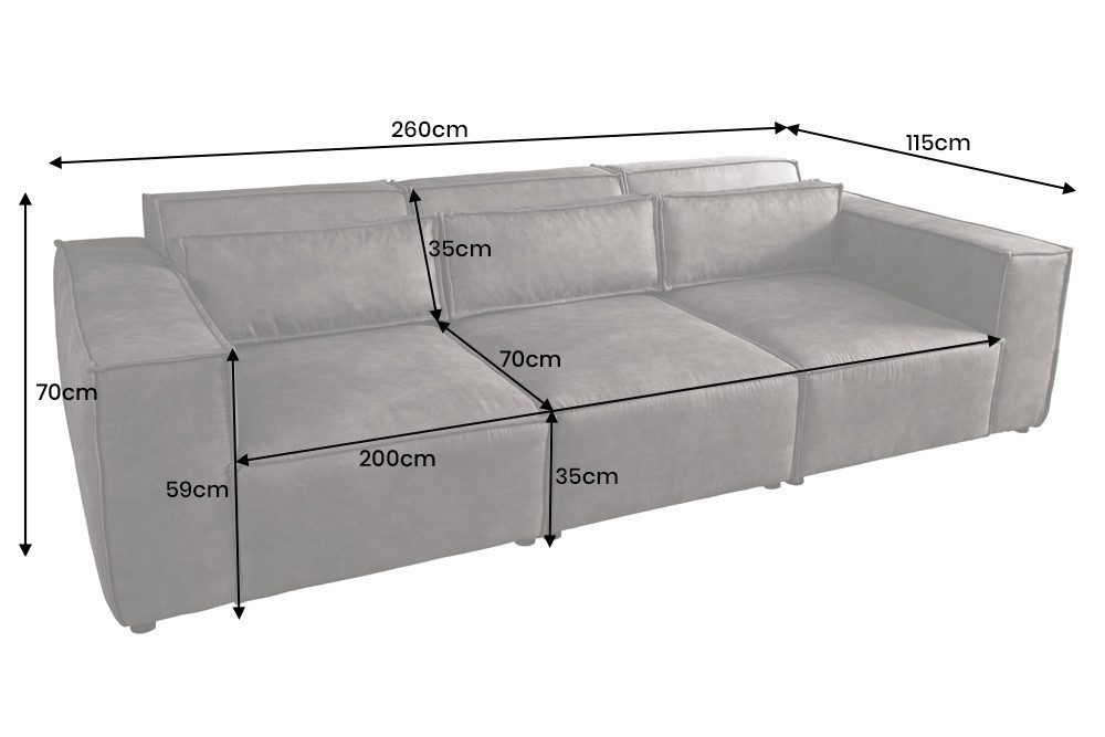 riess-ambiente 3-Sitzer BOSSA NOVA 260cm antik dunkelgrau, Einzelartikel 1 Teile, Wohnzimmer · Microfaser · inkl. Kissen · Modern Design – Bild 5 von 5