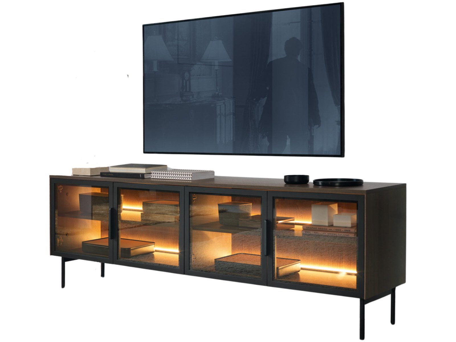 yourhouse24 Lowboard LUMI 4D Glastüren & LED – Eiche Dunin oder Kaschmir Ri günstig online kaufen