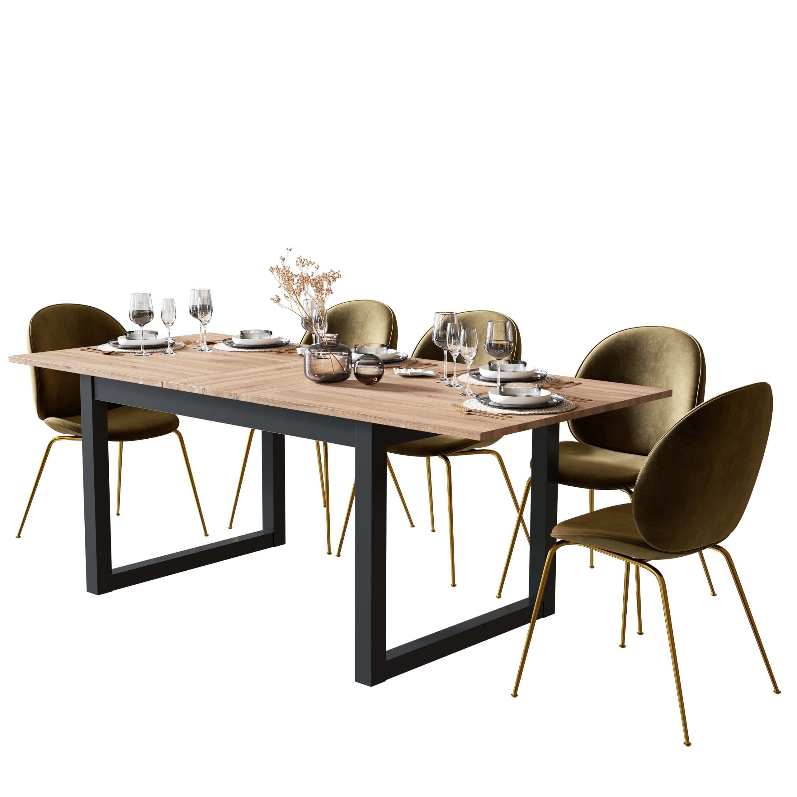 Newroom Esstisch Vincent, ausziehbar 160-200 cm inkl. Tischplatte Anthrazit günstig online kaufen