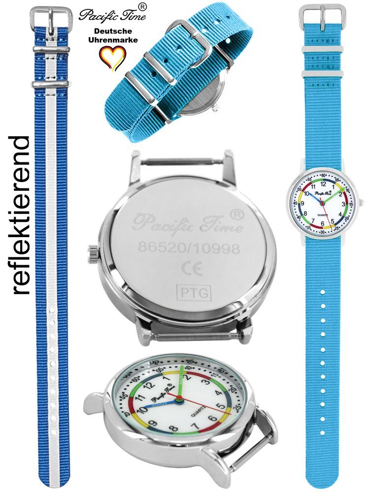 - und Quarzuhr Wechselarmband, Match und Design Time Mix blau Lernuhr Reflektor hellblau Gratis First Pacific Armbanduhr Versand Kinder Set