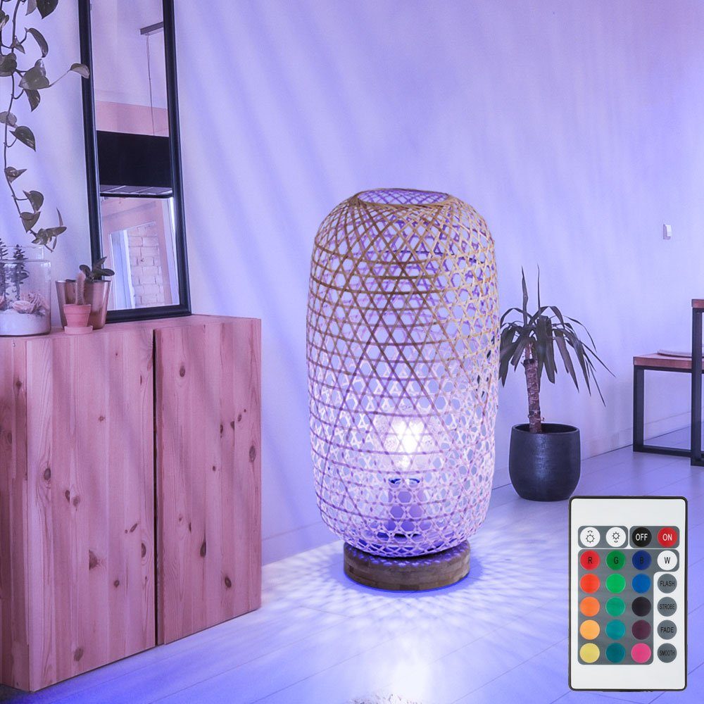 Globo LED Tischleuchte, Leuchtmittel inklusive, Warmweiß, Farbwechsel, RGB LED Tischleuchte Bambusgeflecht Tischlampe Boho Fernbedienung