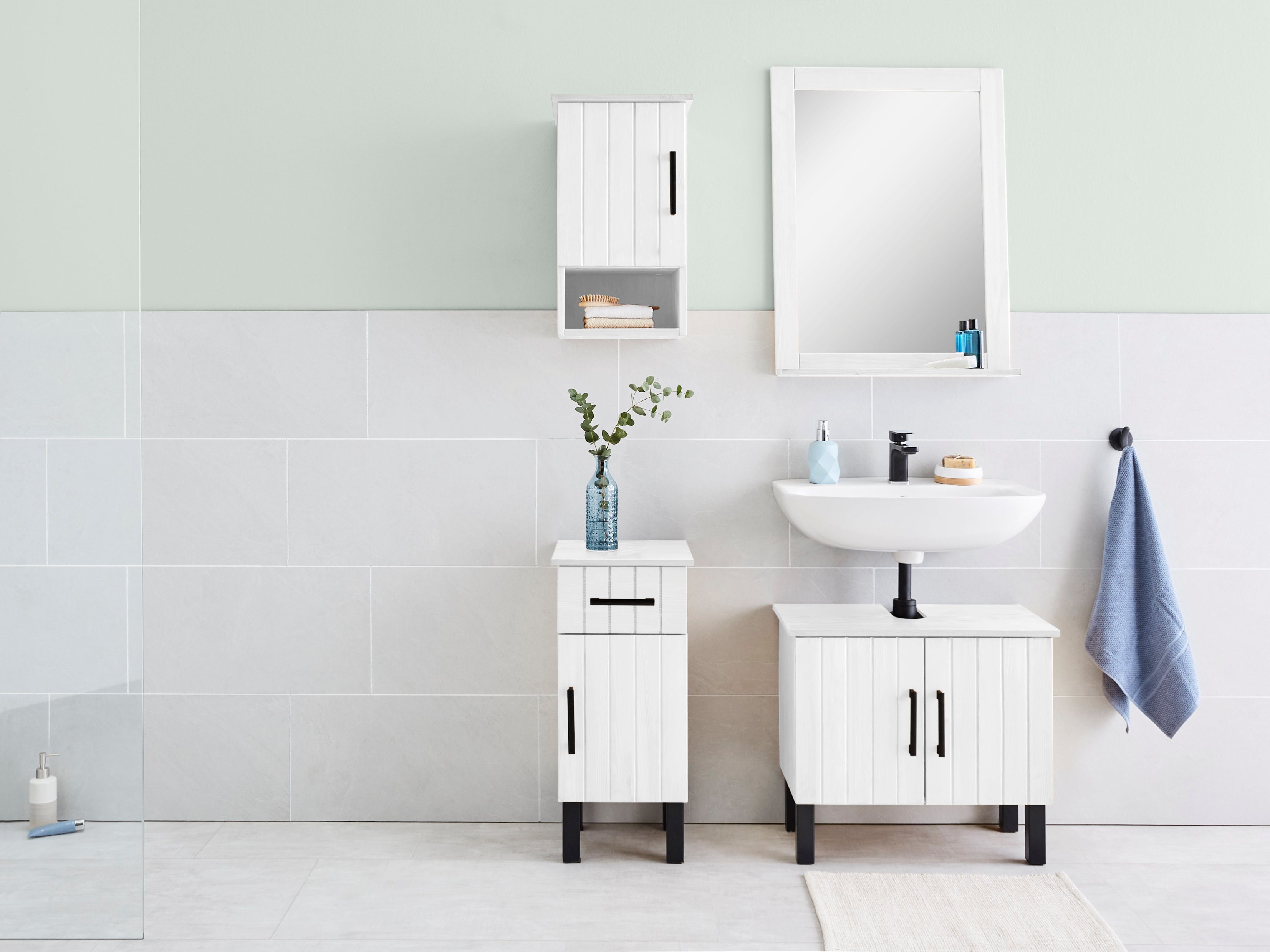 welltime Badspiegel Mary, Badmöbel im 60 aus weiß Massivholz Landhaus-Stil, Breite cm