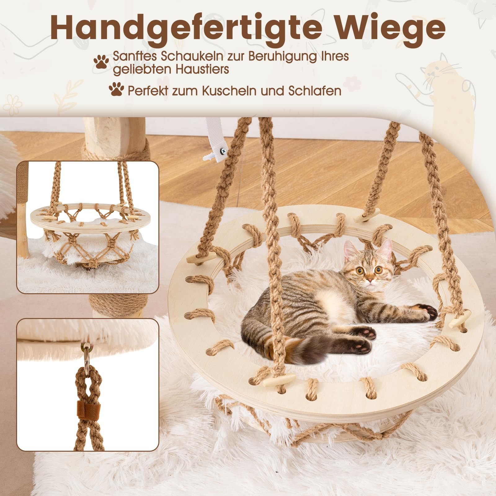 COSTWAY Kratzbaum, Katzenbaum, Kletterturm, mit Hängekorb, 66cm hoch günstig online kaufen