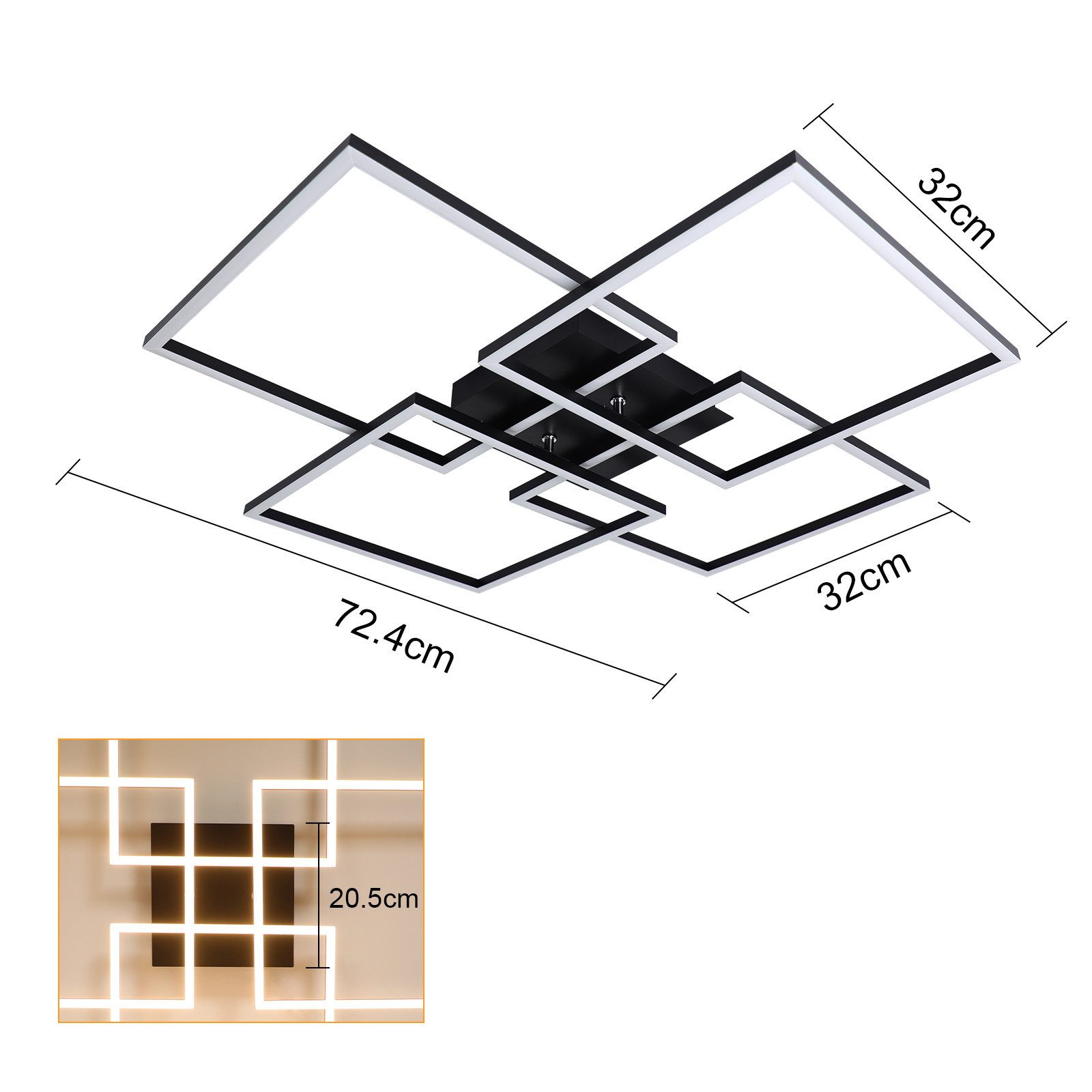 ZMH LED Deckenleuchte Wohnzimmer 72CM Schwarz/Silber günstig online kaufen