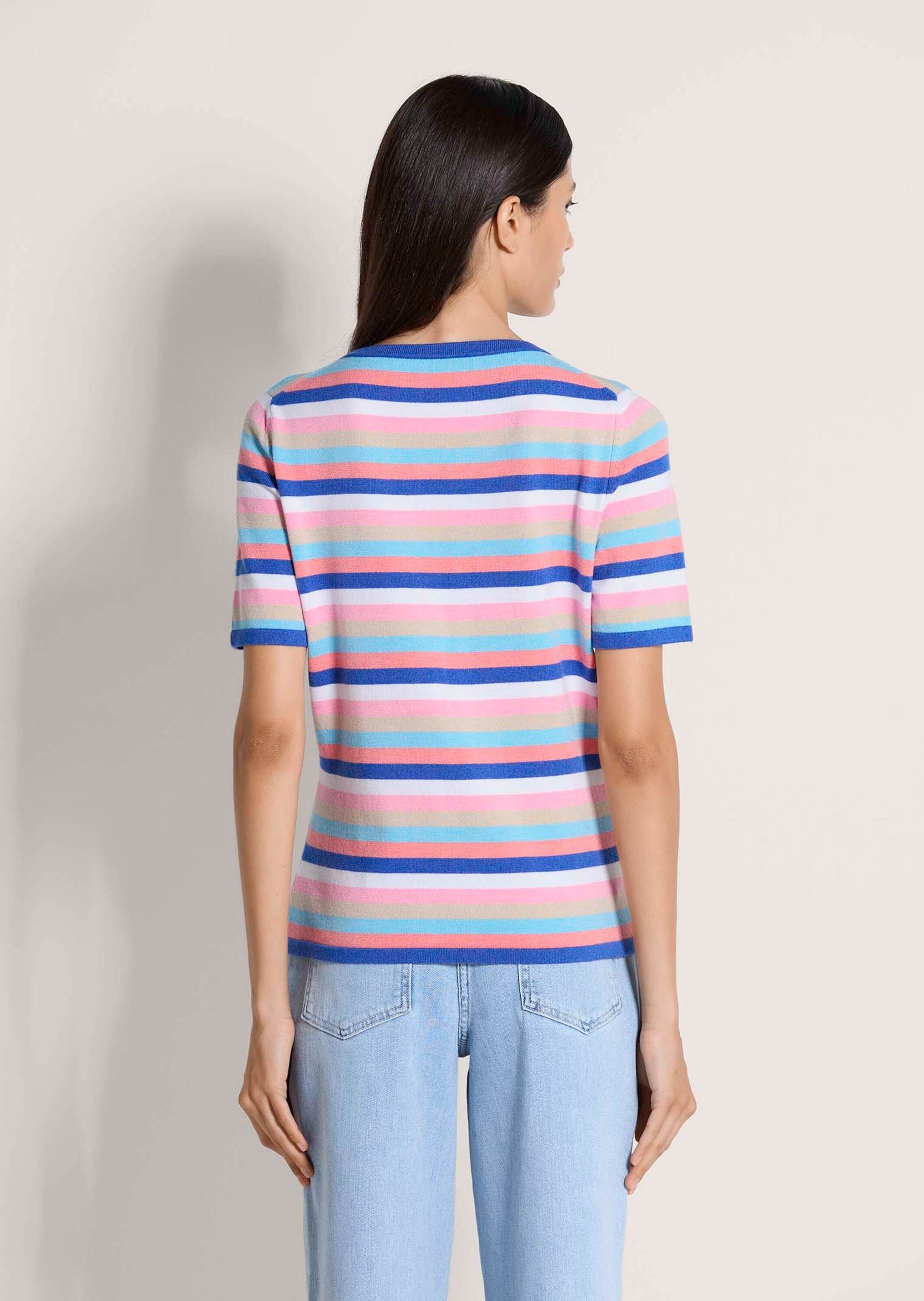 MADELEINE Strickpullover Viskosepullover mit Streifen-Muster Sommerpulli mit Rundhalsausschnitt und Halbarm