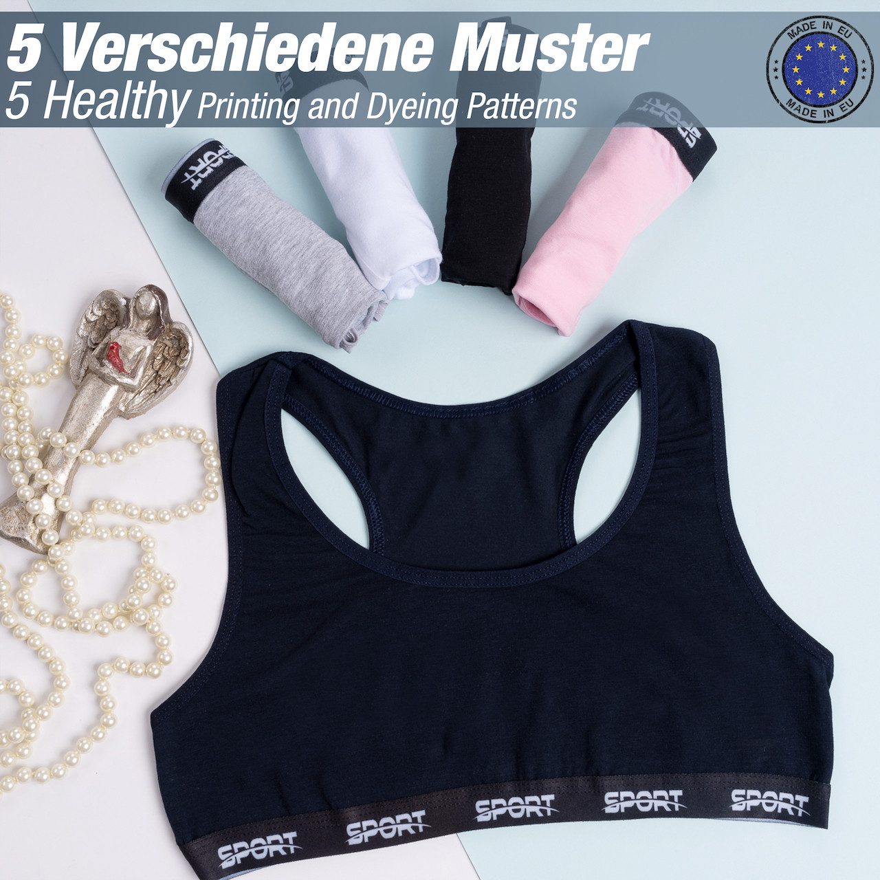 LOREZA Bustier 5er Set Mädchen Bustier - Sport - Bunt (Set, 5-tlg., 5er-Pack)