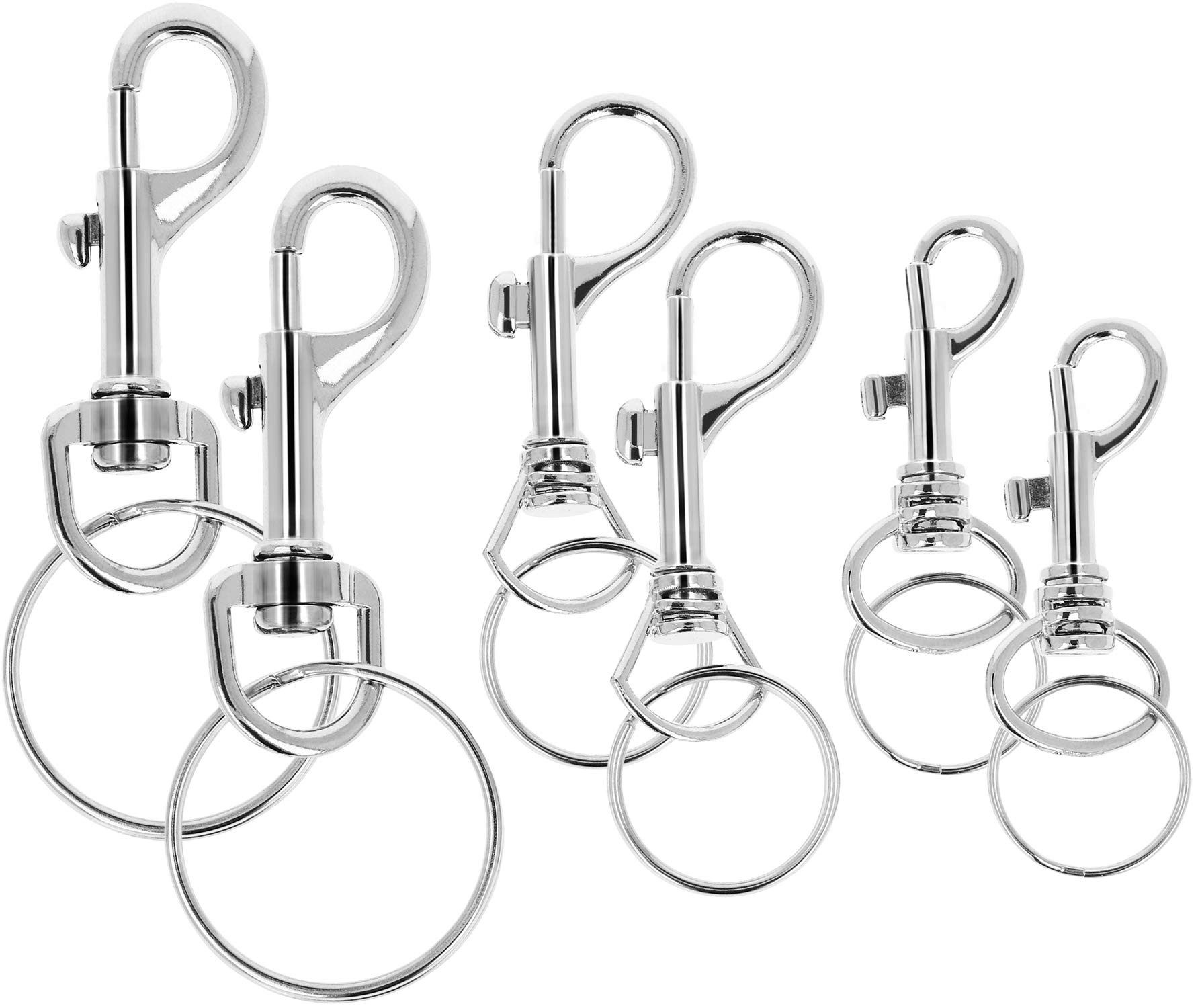 com-four Karabiner Karabinerhaken mit Drehgelenk und Schlüsselring, (6 St), Schlüsselanhänger mit Karabiner-Schnappverschluss in 3 Größen