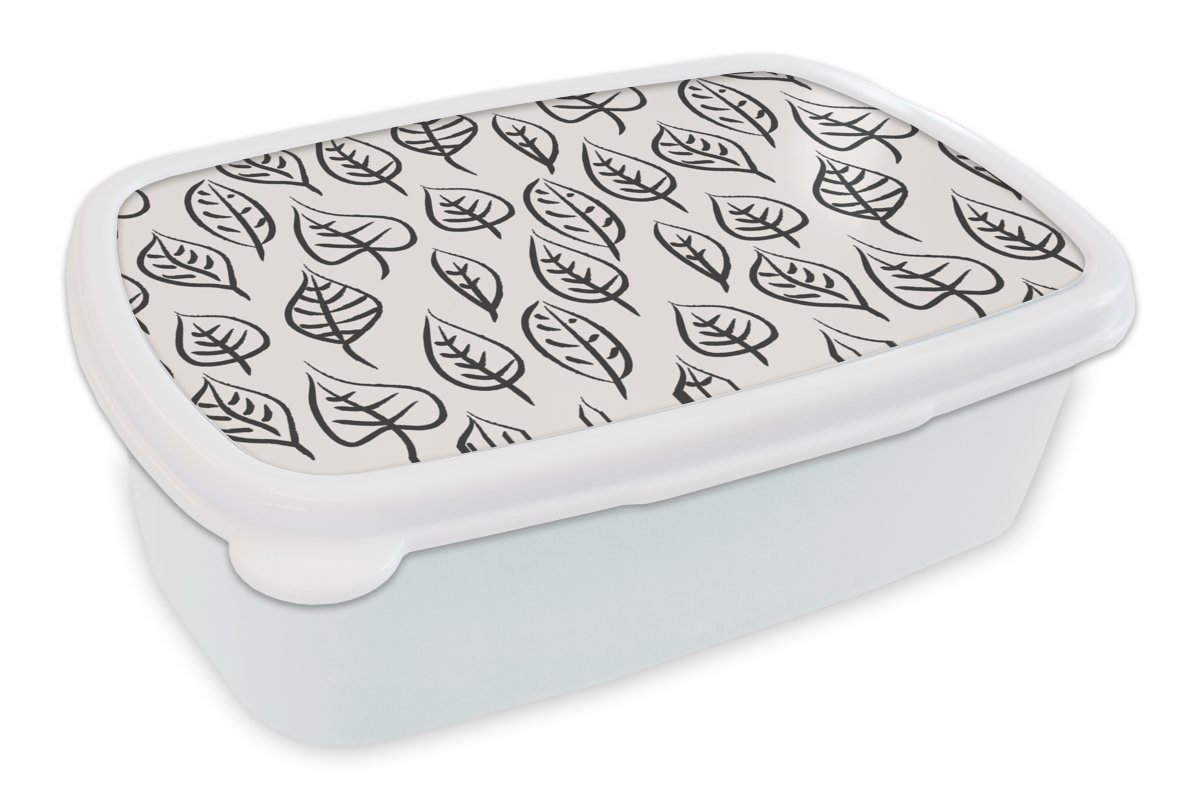 MuchoWow Lunchbox Muster - Blätter - Design, Kunststoff, (2-tlg), Brotbox für Kinder und Erwachsene, Brotdose, für Jungs und Mädchen weiß