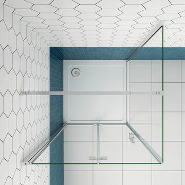duschspa Eckdusche Eckeinstieg Duschkabine Falttür mit Seitenwand Duschtür ESG Glastür, BxT: 70x70 cm, Einscheibensicherheitsglas, Sicherheitsglas, Set, ebenerdiger Einbau möglich
