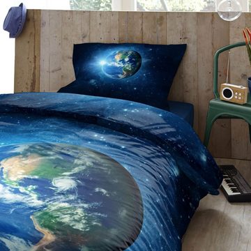 Kinderbettwäsche Earth Blau Trendy Bedding, ESPiCO, Renforcé, 2 teilig, Weltall, Planeten, Sonne