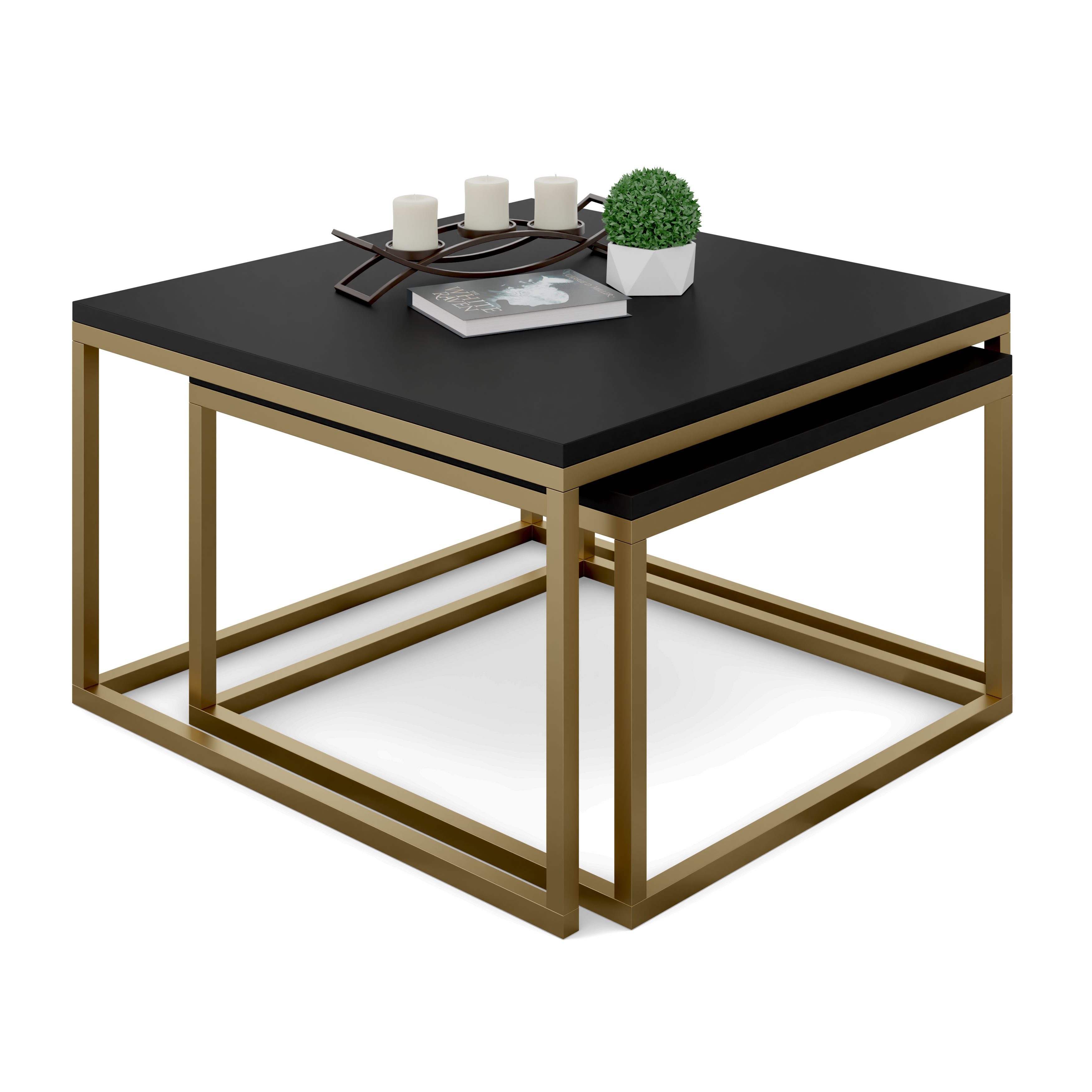 Lookway Couchtisch YOSHI 2in1 mit matt schwarze Platte auf mattem Goldgeste günstig online kaufen