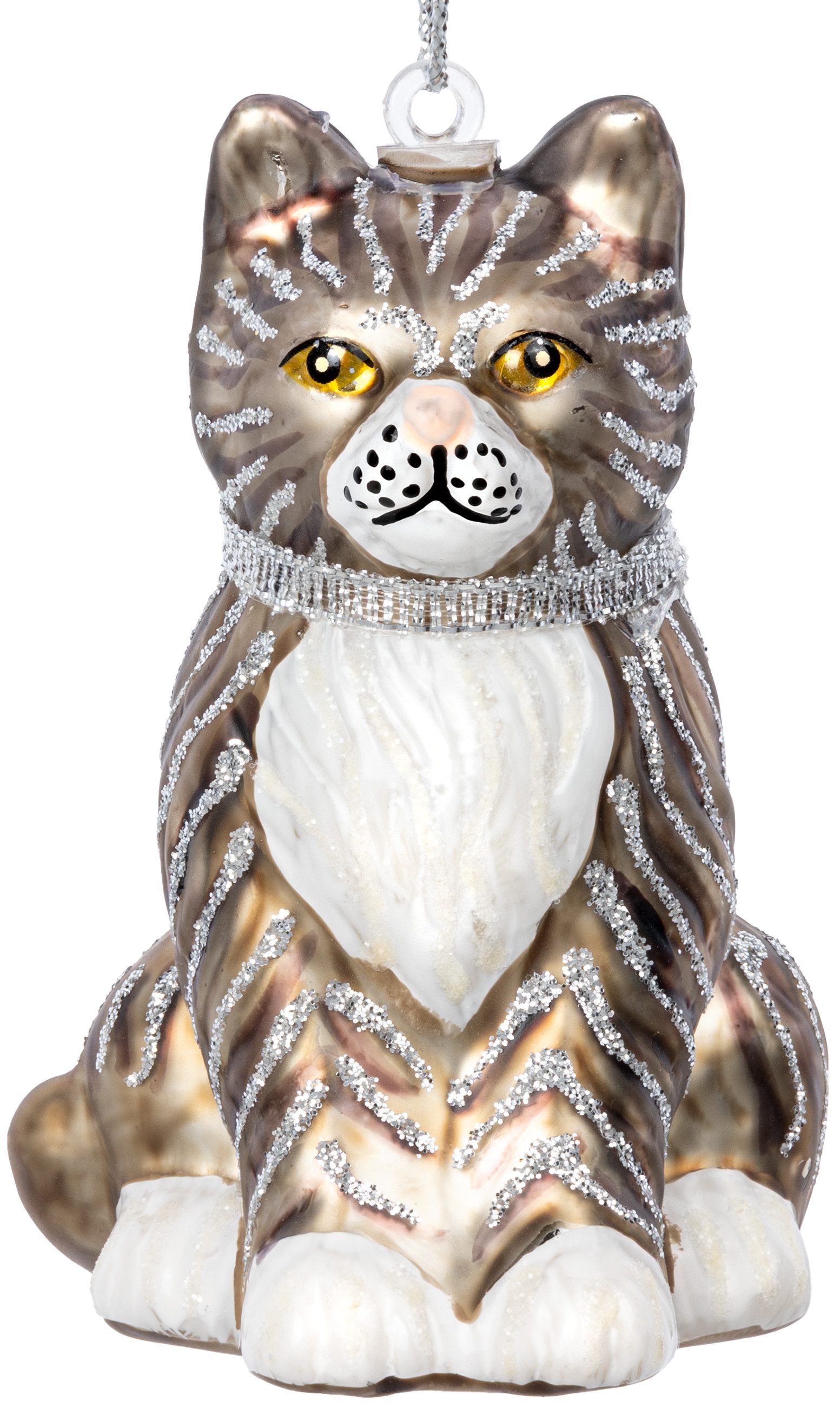 SIKORA Christbaumschmuck Katze grau besondere Weihnachtskugel Glas Anhänger günstig online kaufen