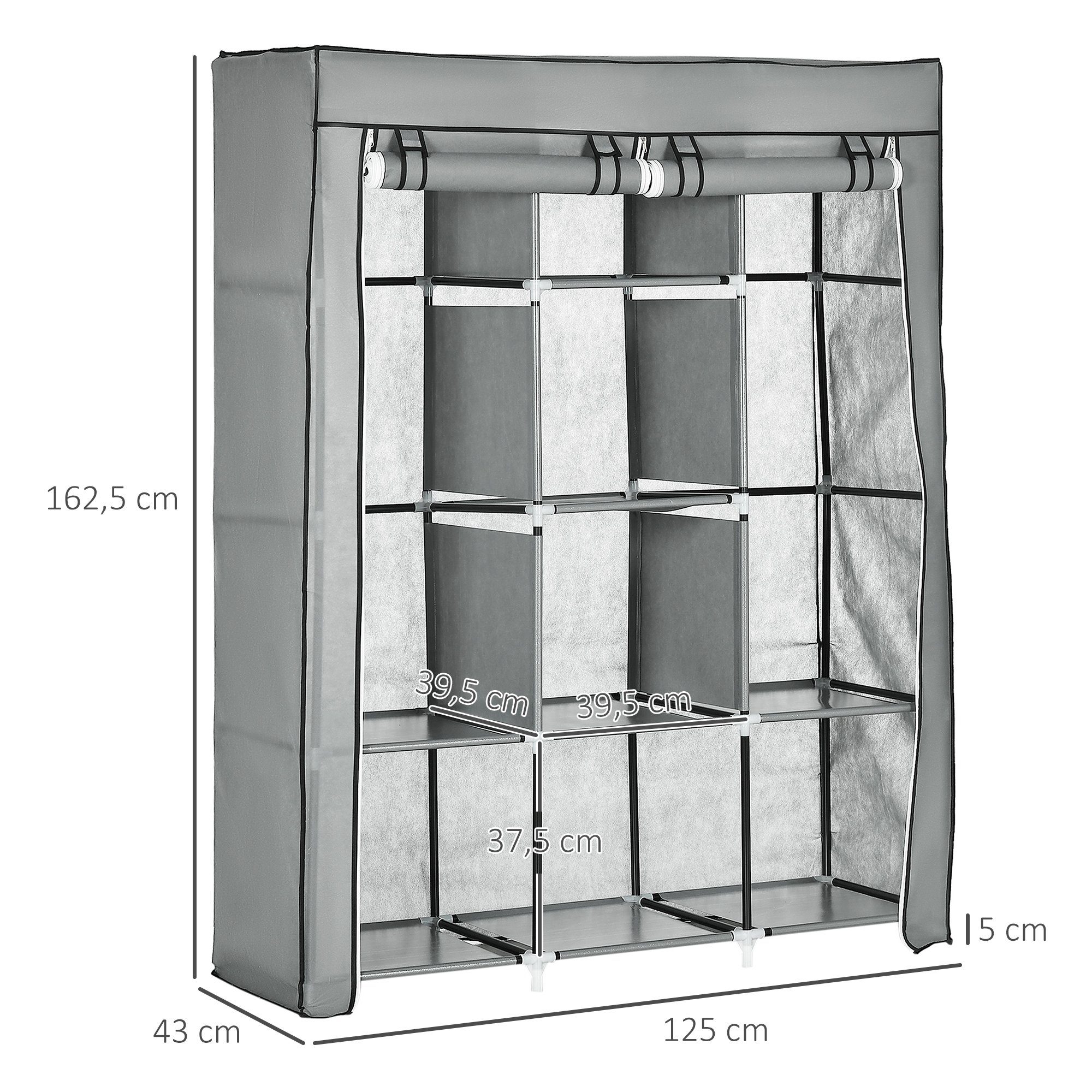 HOMCOM Stoffschrank Faltschrank, Faltbare Garderobe bis Vliesstoff 1-St., (Kleiderschrank, 55 belastbar aus kg Tücherschrank)