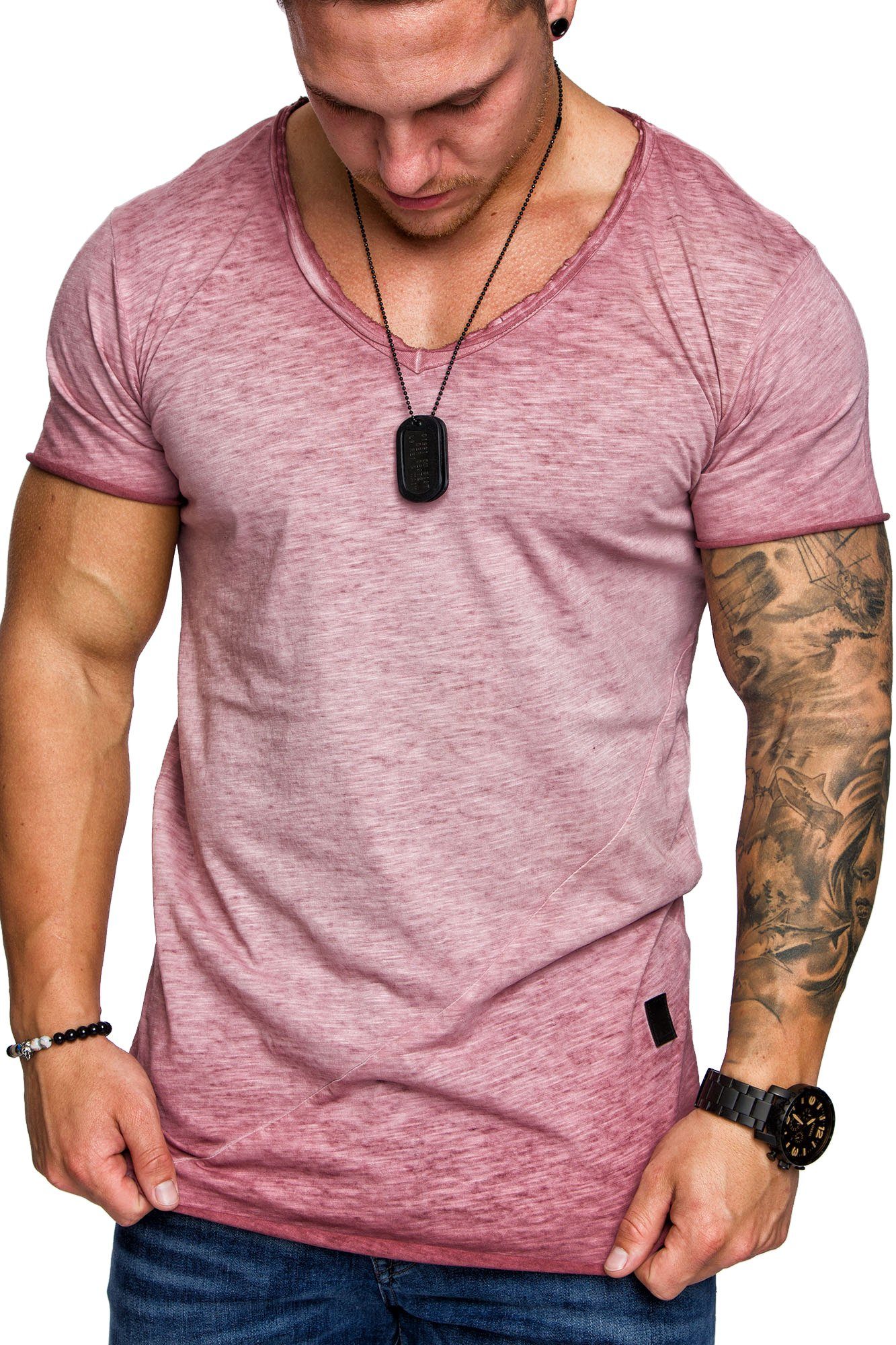 Amaci&Sons T-Shirt NYC Basic Oversize T-Shirt mit V-Ausschnitt Herren Oversize Vintage Verwaschen V-Ausschnitt Shirt
