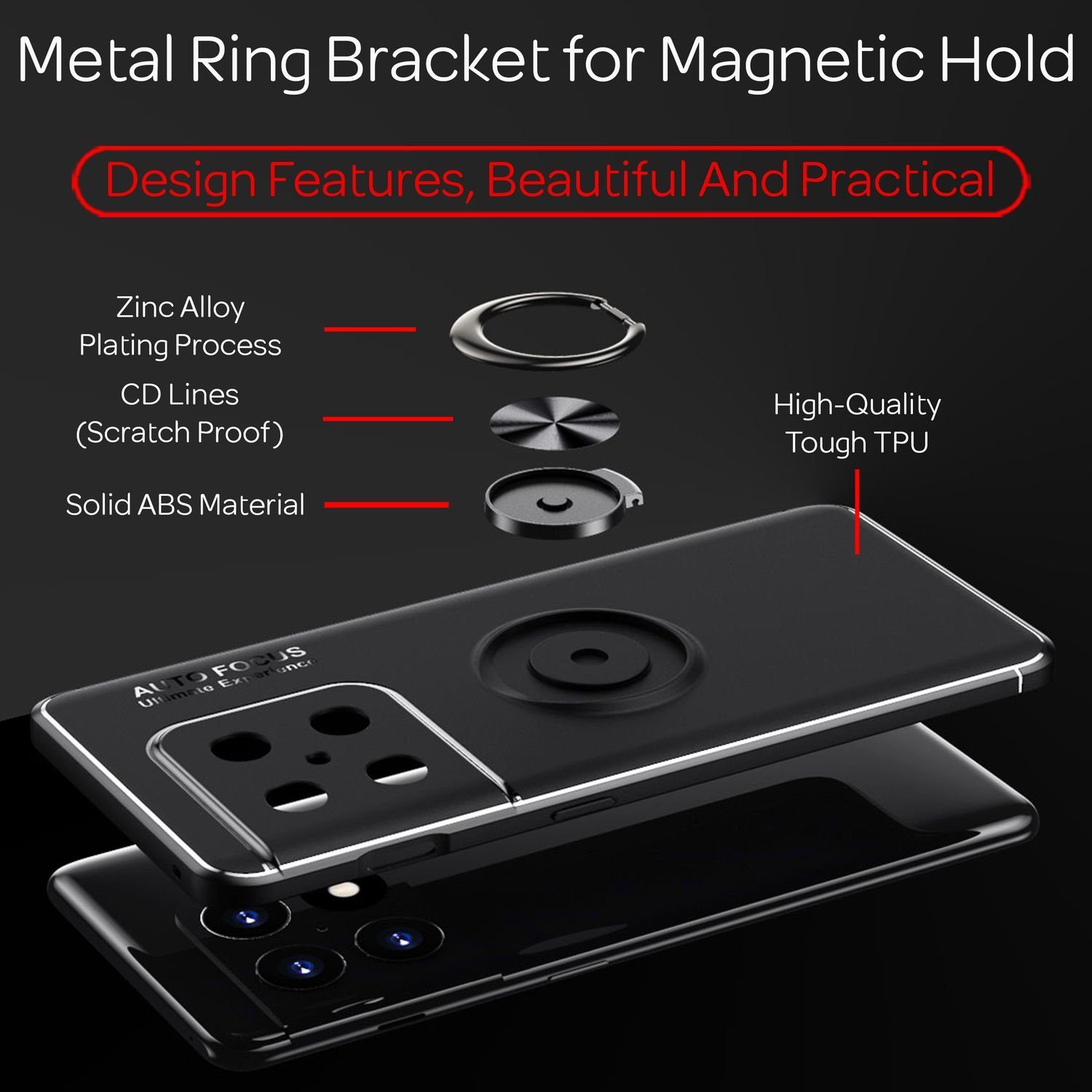 Nalia Smartphone-Hülle OnePlus 10 Pro, Matte Ring Silikon Hülle / 360 Grad Ring / Standfunktion / Rutschfest