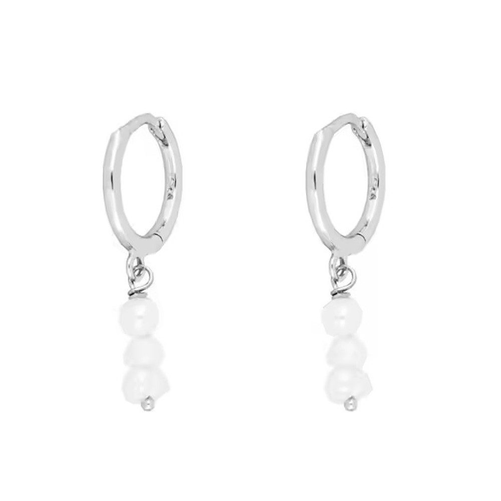 Perlenohrringe zarte kleine Creolen mit mini Perlen, 925er Silber, 18K Gold