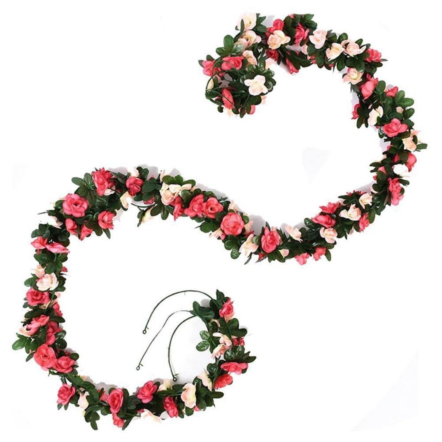 Kunstgirlande Künstliche Rosengirlande 2.4m Rosa 2 Stück, LuxusKollektion, Höhe 10 cm