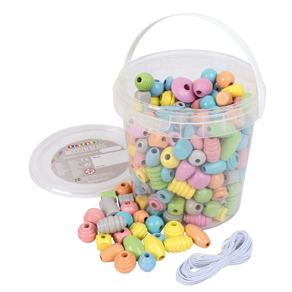 Playbox Bastelperlen Playbox Holzperlen im Eimer 250 gr pastellfarben
