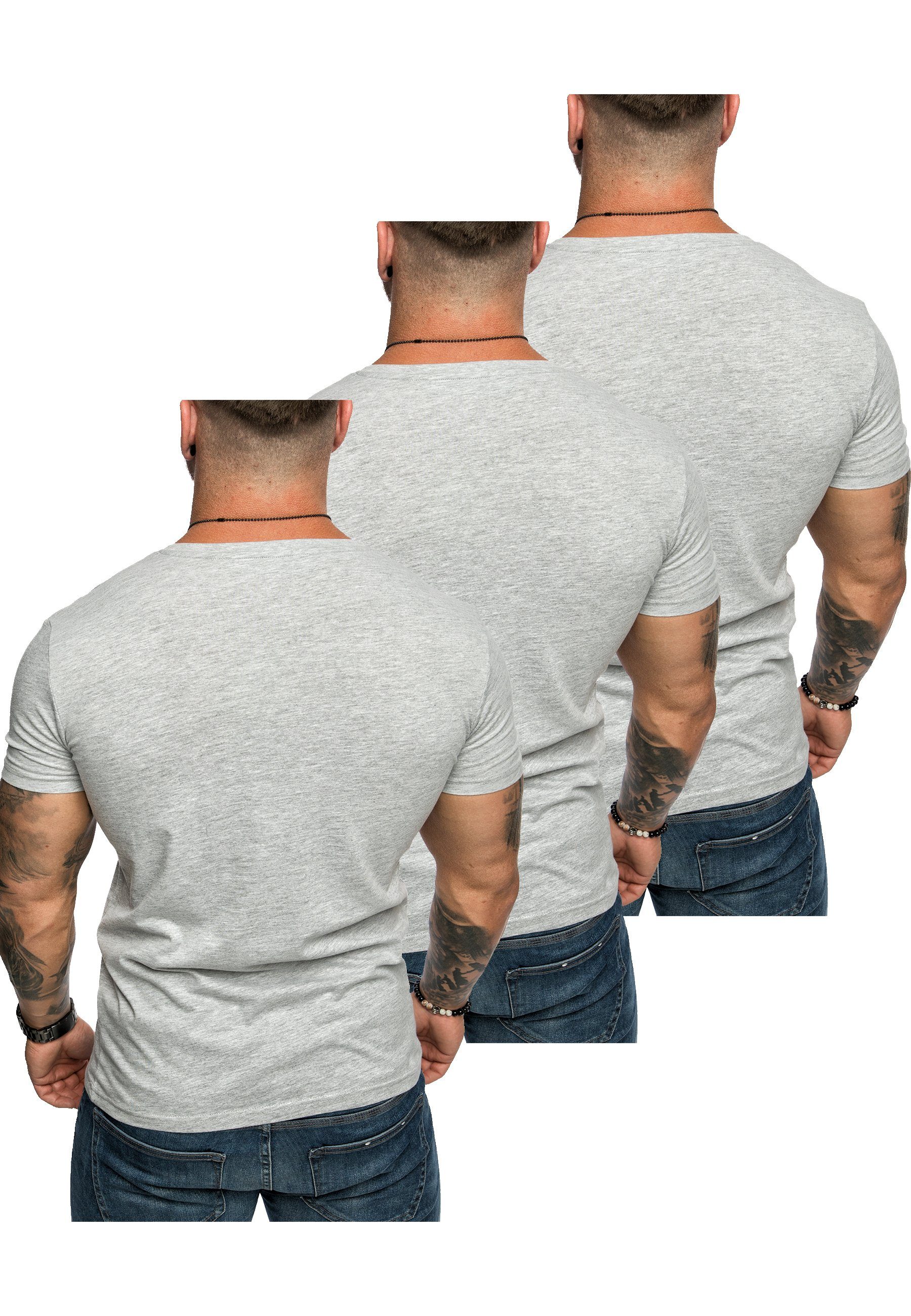 T-Shirt 3. Herren PATERSON mit Amaci&Sons (3x Grau) (3er-Pack) Oversize Basic 3er-Pack T-Shirt Herren T-Shirts V-Ausschnitt