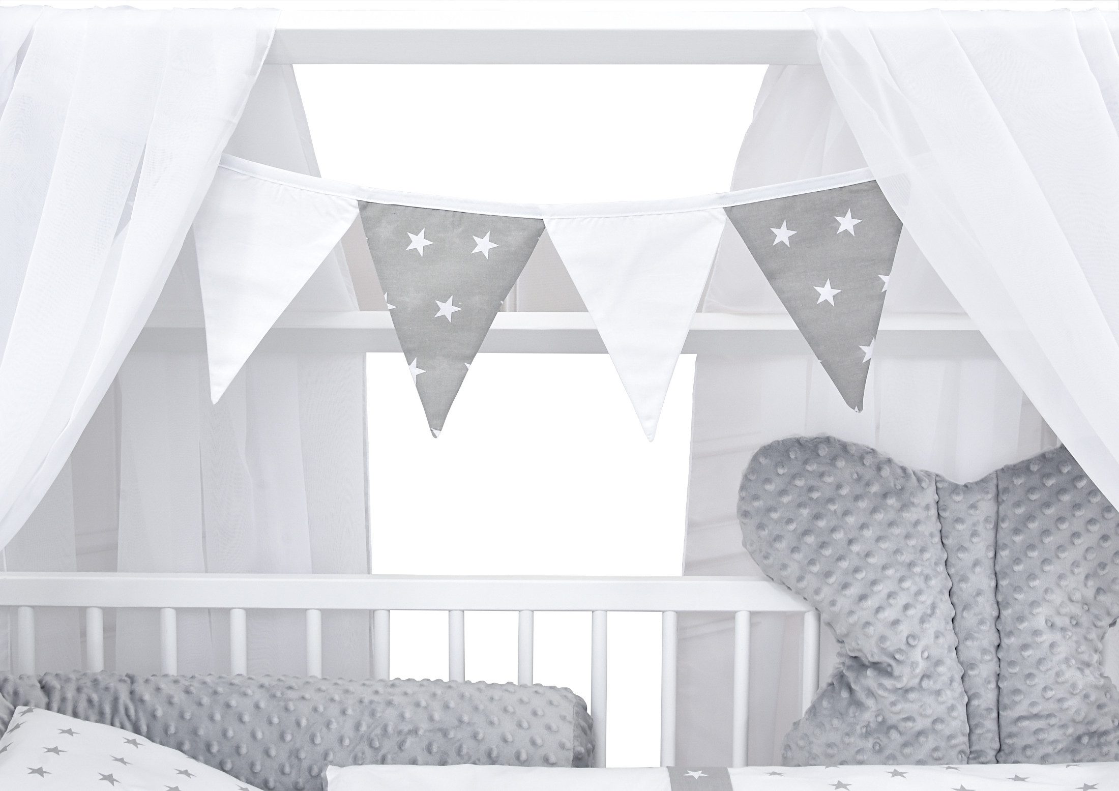 Baby-Delux Komplettbett Hausbett Babybett Schublade Schutzgitter Beißschienen Komplettset, 11-tlg., Kinderbett 60x120 cm weiß, Bettset verschiedene Designs