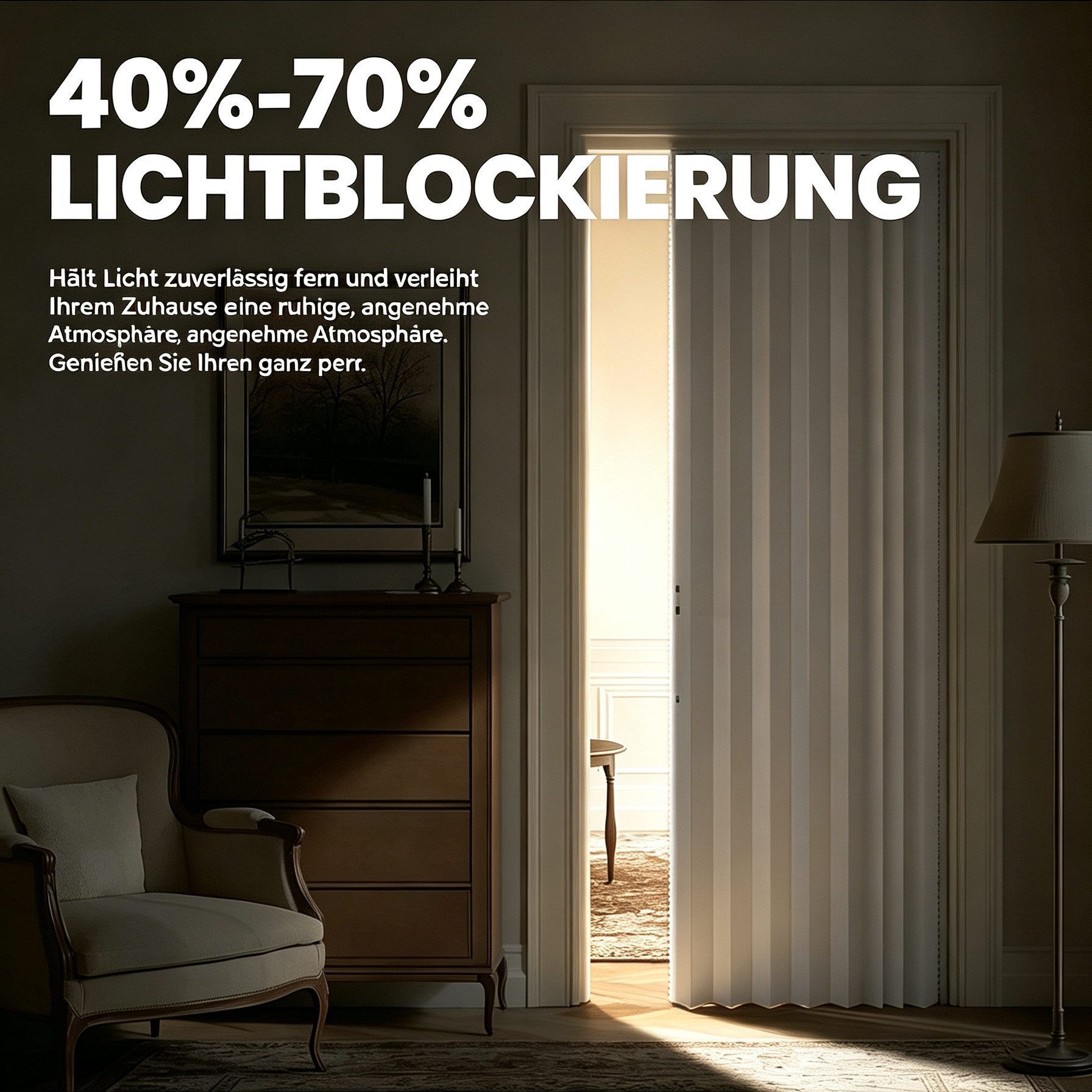 Zyronn Türvorhang Plissierter Verdunkelungs-Türvorhang, Sichtschutzvorhang für Eingänge, Halbtransparenter Raumteiler-Vorhang für Schlafzimmer und Wohnzimmer – Bild 5 von 5